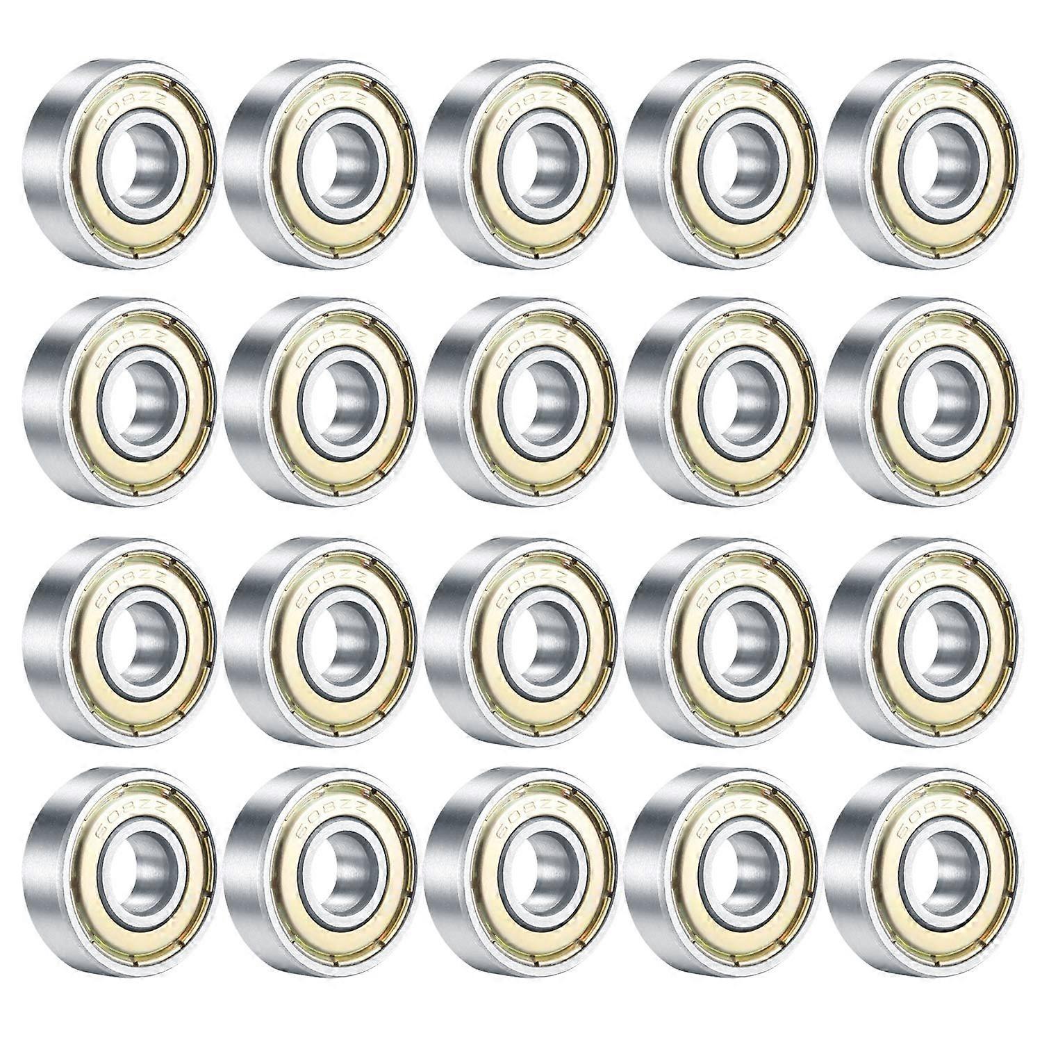 Cuscinetti per skateboard 20PCS, cuscinetti a sfera a doppia schermatura 608ZZ, parti di ricambio per piccoli cuscinetti per pattini a rotelle longboard (argento)