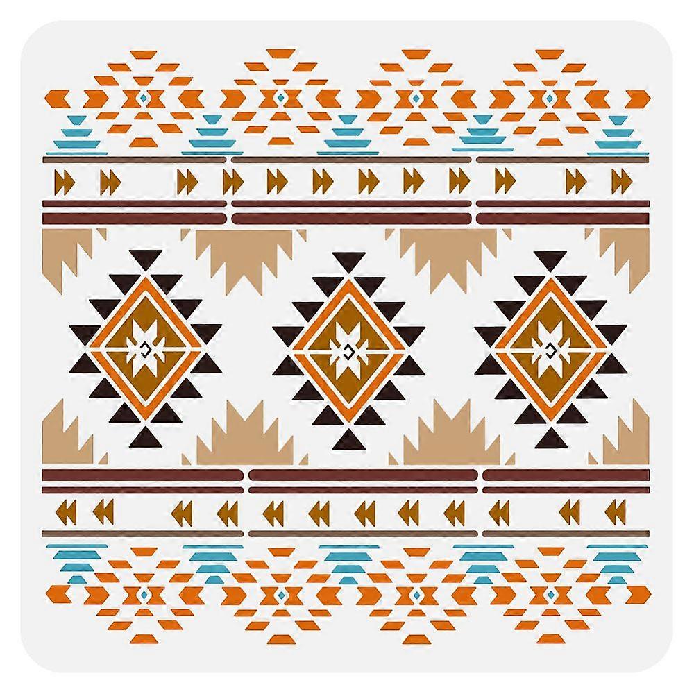 Native Inspired Geometric Large Stencil 11.8x11.8" Western Pattern Painting Big Stencil West Themes Wall Stencil Reusable Western Border Decorative Te