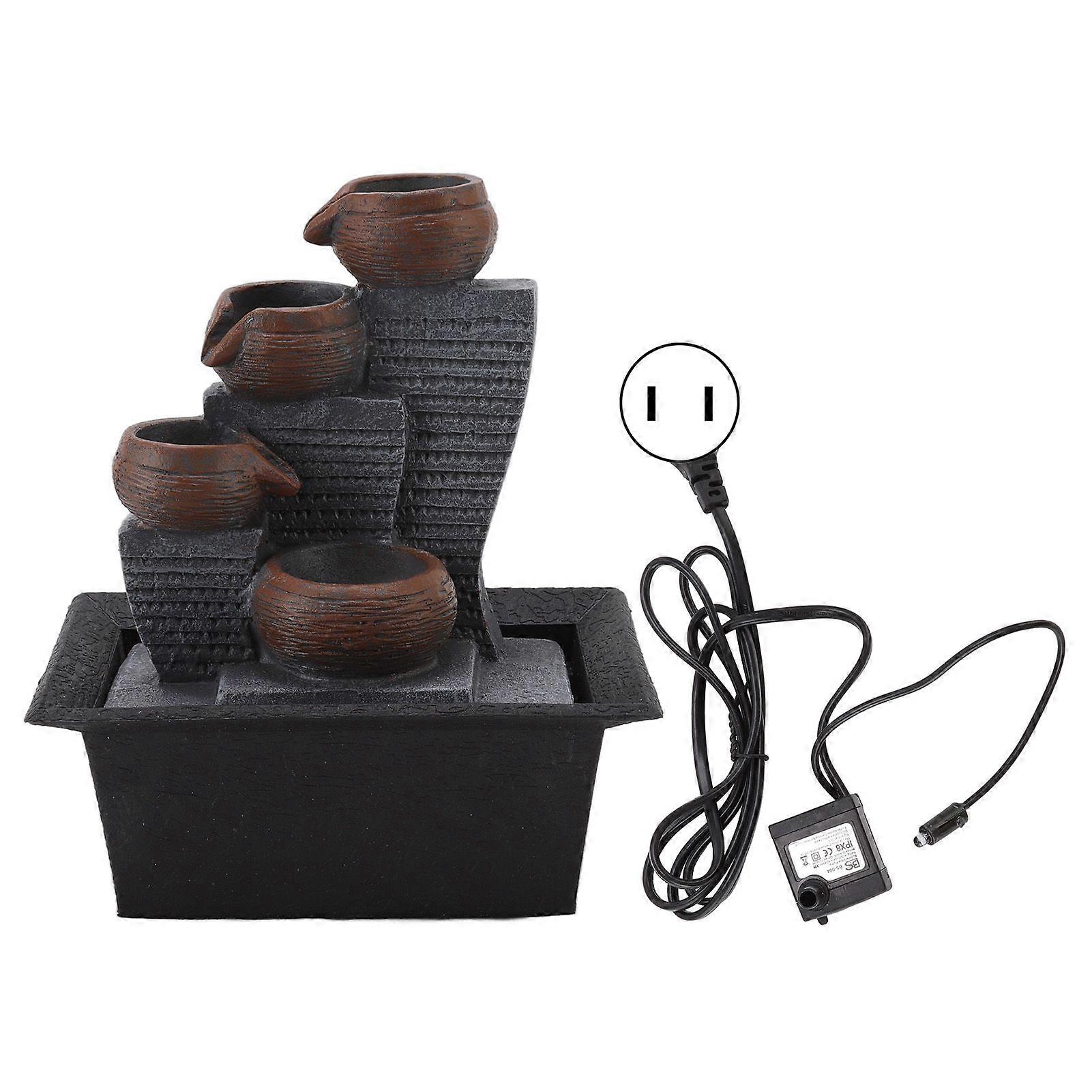 Tabletop Water Fountain with Colored Light Resin Process Desktop Waterfall Ornament for Home Study US Plug 110V