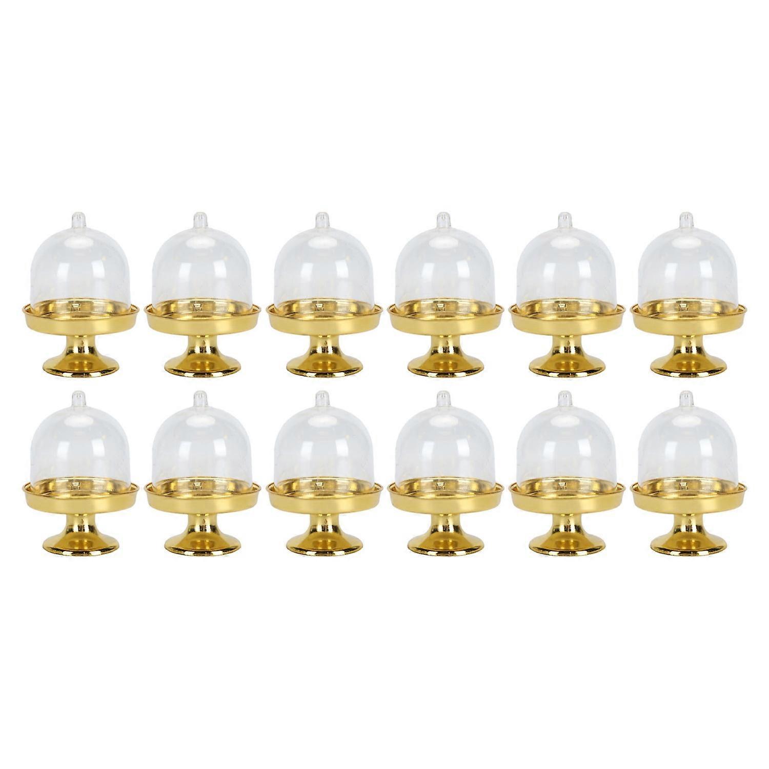 12pcs Mini Cake Plate with Lid Plastic Mini Cake Stand with Dome Cover Clear Small Cake Display Stan