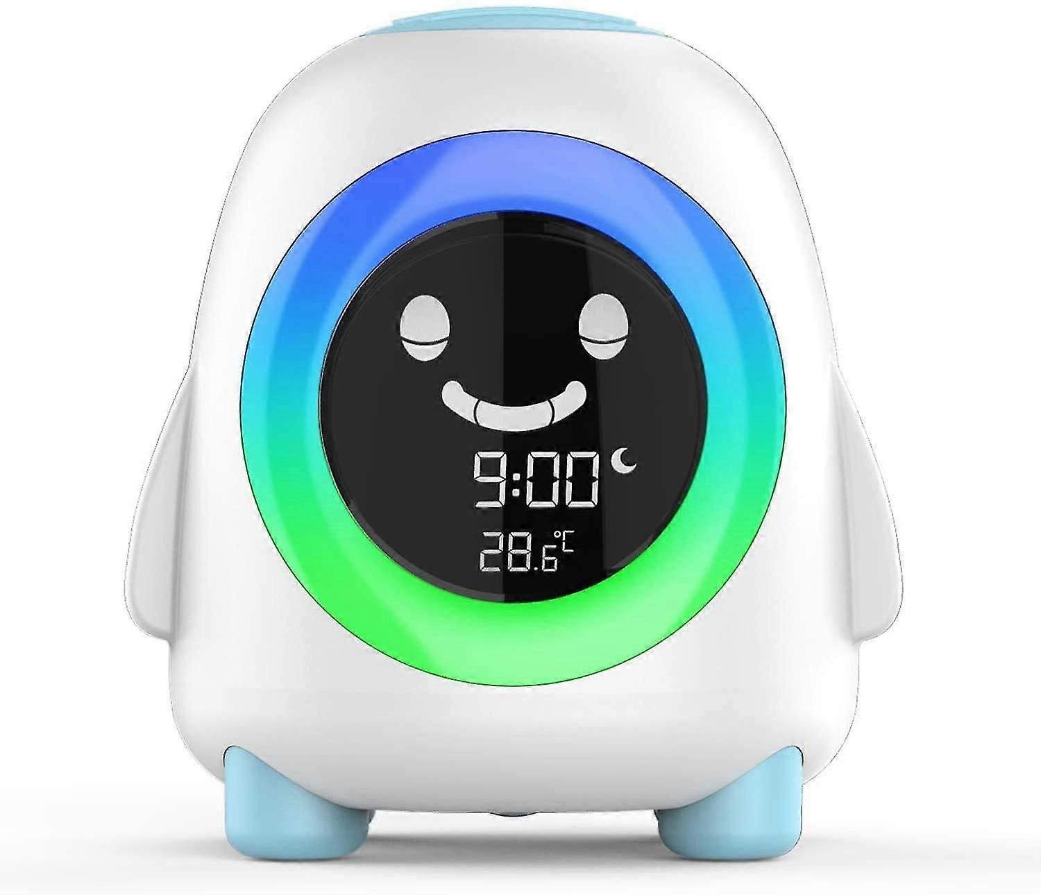 Kids Alarm Clock, Wake Up Light With Led Night Light Cartoon Digital Clock With 7 Colors Changing Temperature Calendar Best Gift Compatible With Kid