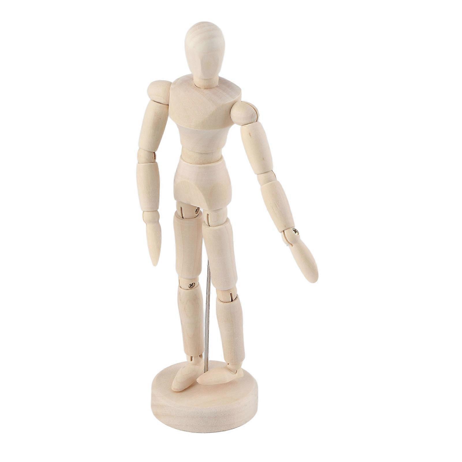 Manequim de madeira inacabado articulado Poseable com base perfeita para decoração de casa 8 polegadas