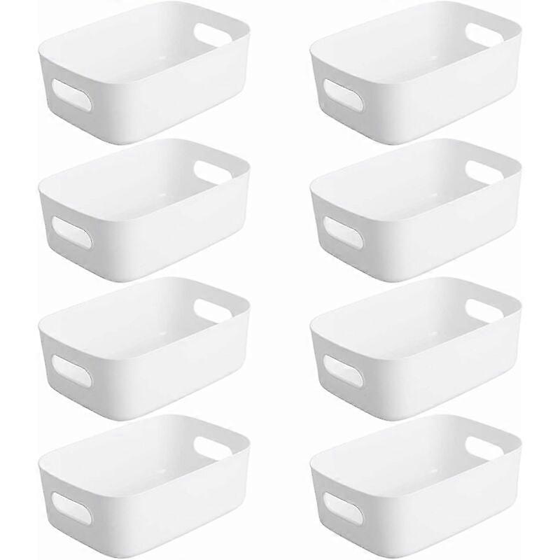 Set of 8 White Plastic Storage Baskets, Stackable for Kitchen/Office