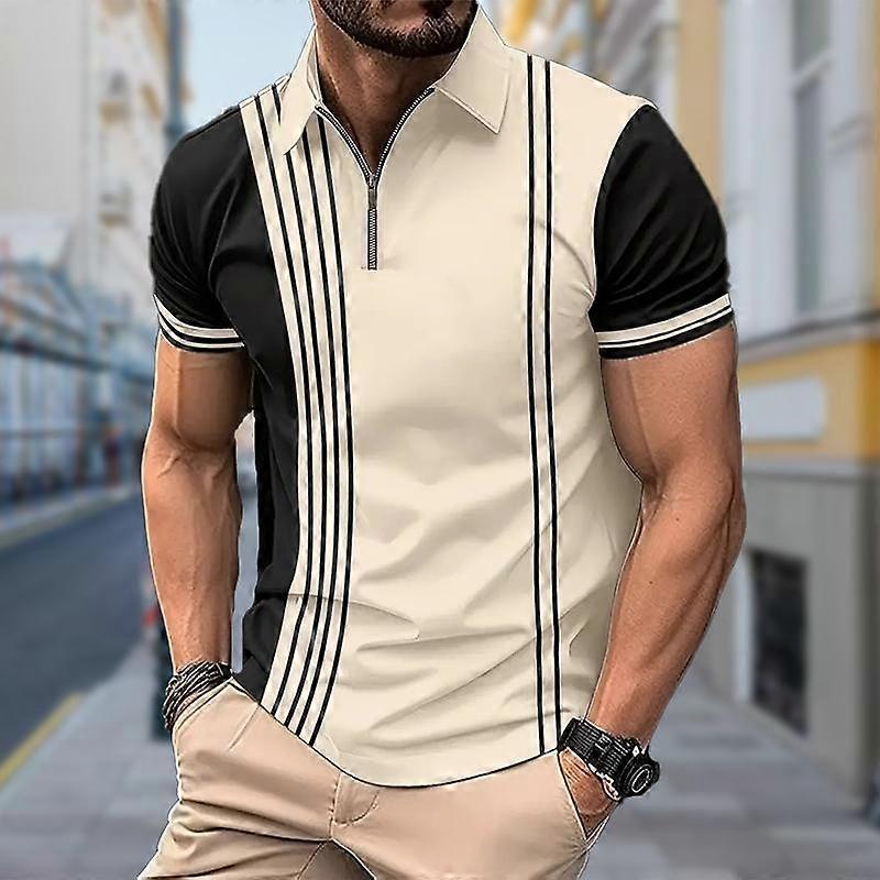 Men's Shirt Polo Casual Zip Short Sleeve Fashion Casual Zipper Summer  Spring Regular Fit 3D Stripe Print Shirt | Fruugo UK