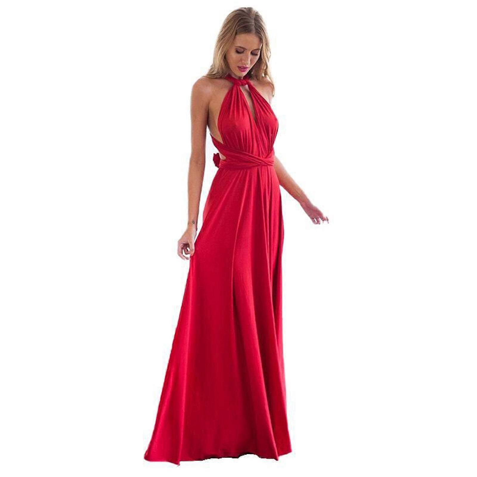 Stilvolles rotes langes Kleid mit vielseitigem wandelbarem Ausschnitt