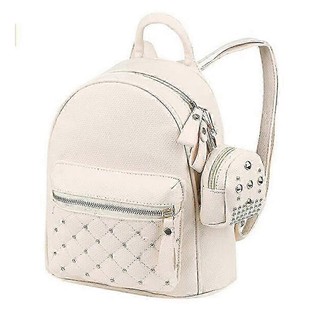 Backpack Women's Elegant Small Leather Backpack Waterproof Pu Leather, White