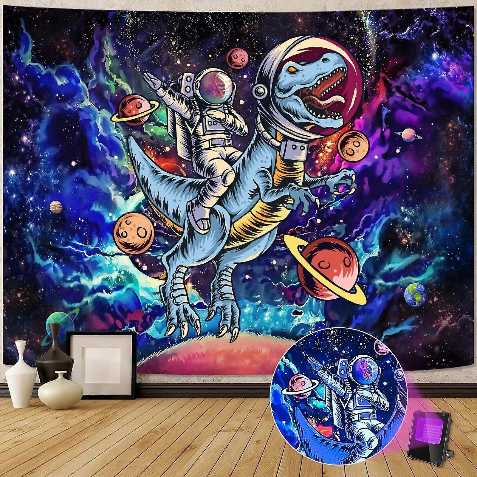 Funny Space Astronaut Dinosaur Galaxy for College Dorm Bedroom Poster 60×80 Inch