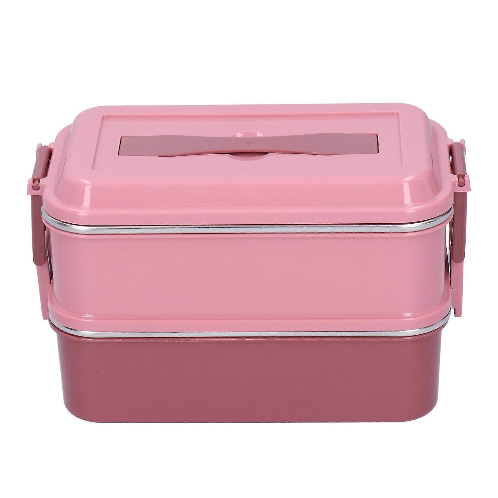 304 Stainless Steel Lunch Box Rectangular Insulated Portable Bento Box with HandleDouble Layer 1.4L