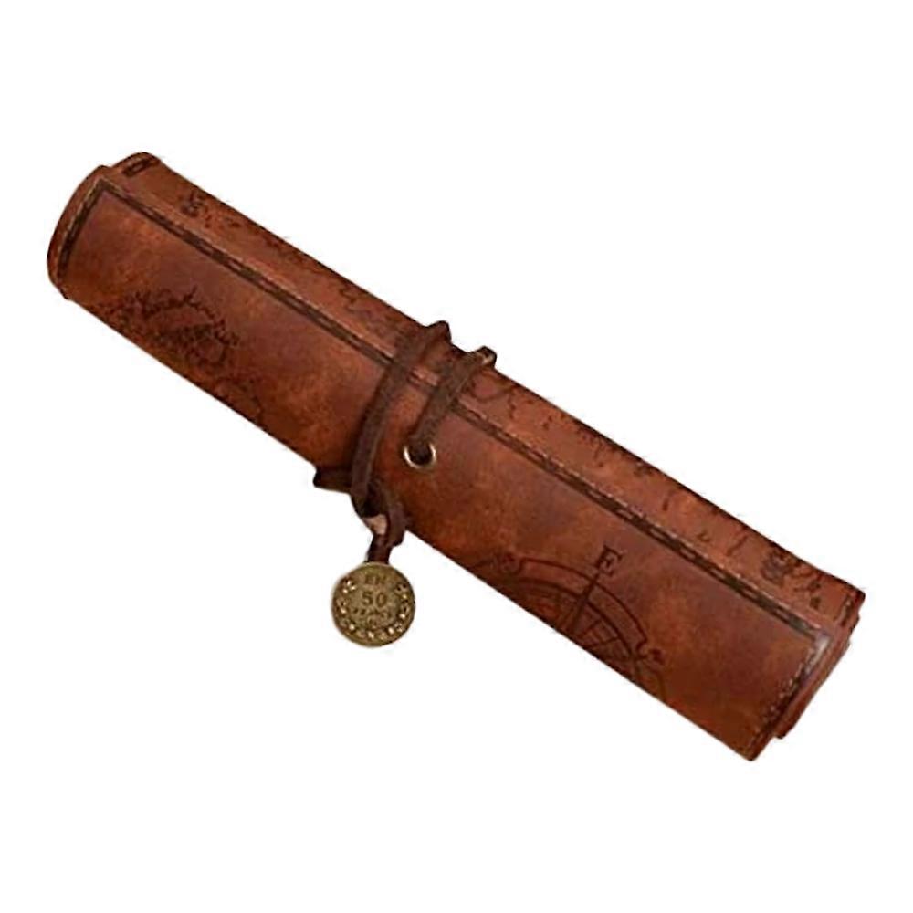 Rollup Pencil Bag, Generous Capacity Creative Map Cover Leather Organizer, Portable &amp; Easy to Use for Daily Needs, Retro Style Design (Ideal Gift)