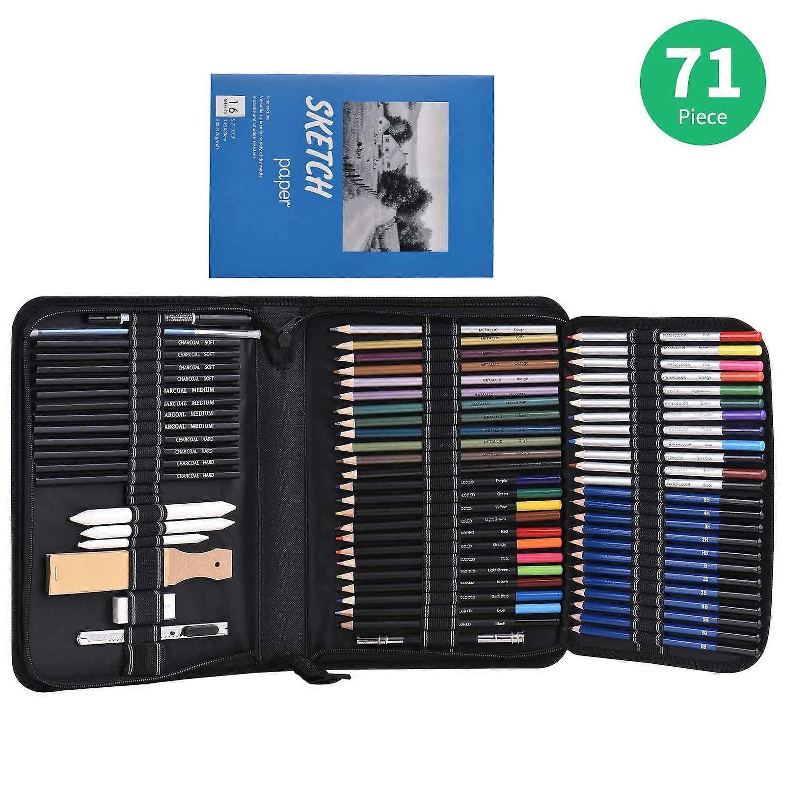 71-Piece Professional Colored Pencils Set Drawing Pencils and Sketch Kit Includes Color Pencils Sketch Charcoal Pencil Sharpener Eraser Sketch Paper