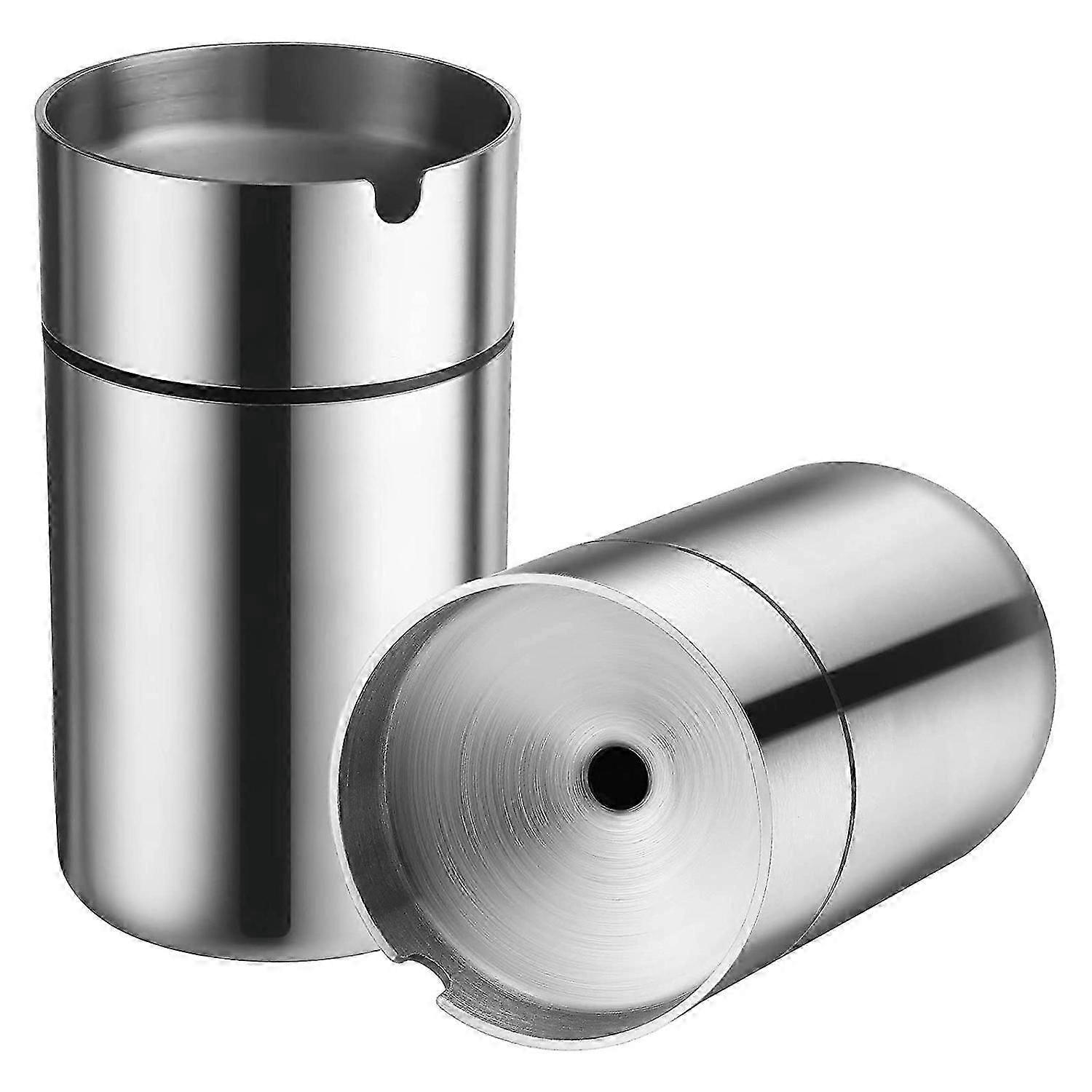 Car Ashtray with Lid 2 Pieces Stainless Steel Ashtrays Automatically Extinguished Cup Holder Ashtra