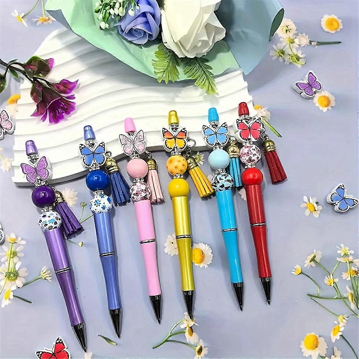 Plastic Beadable Pens Colorful Butterfly Beaded Pens Spacer