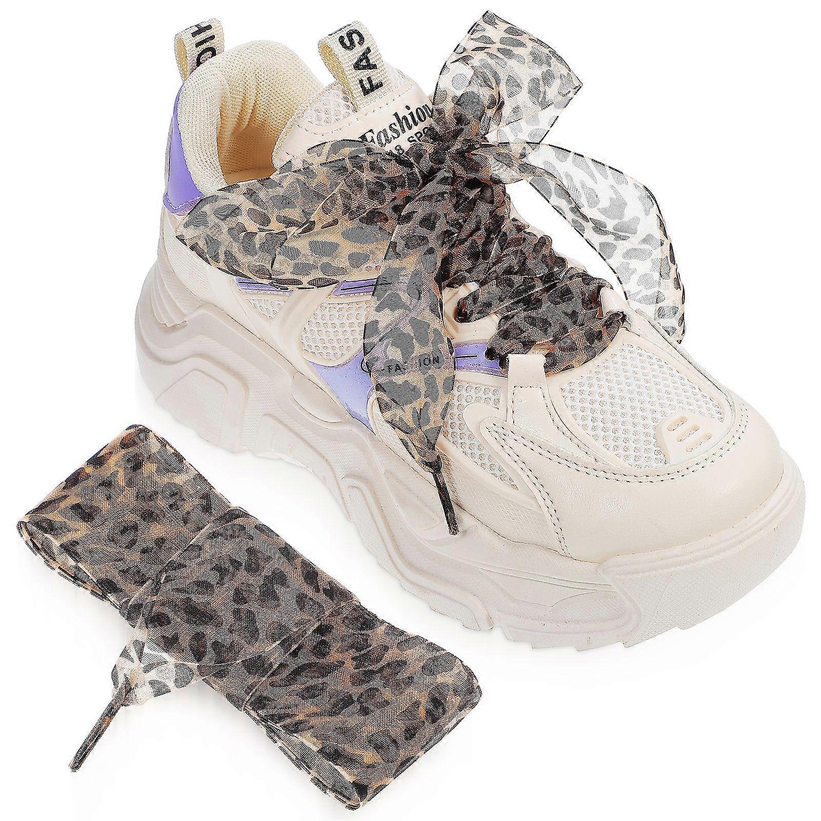 2pcs Leopard Shoe Laces Wide Shoelaces Replacement Thin Flat Shoelaces Patterned Shoelaces Shoe Decors