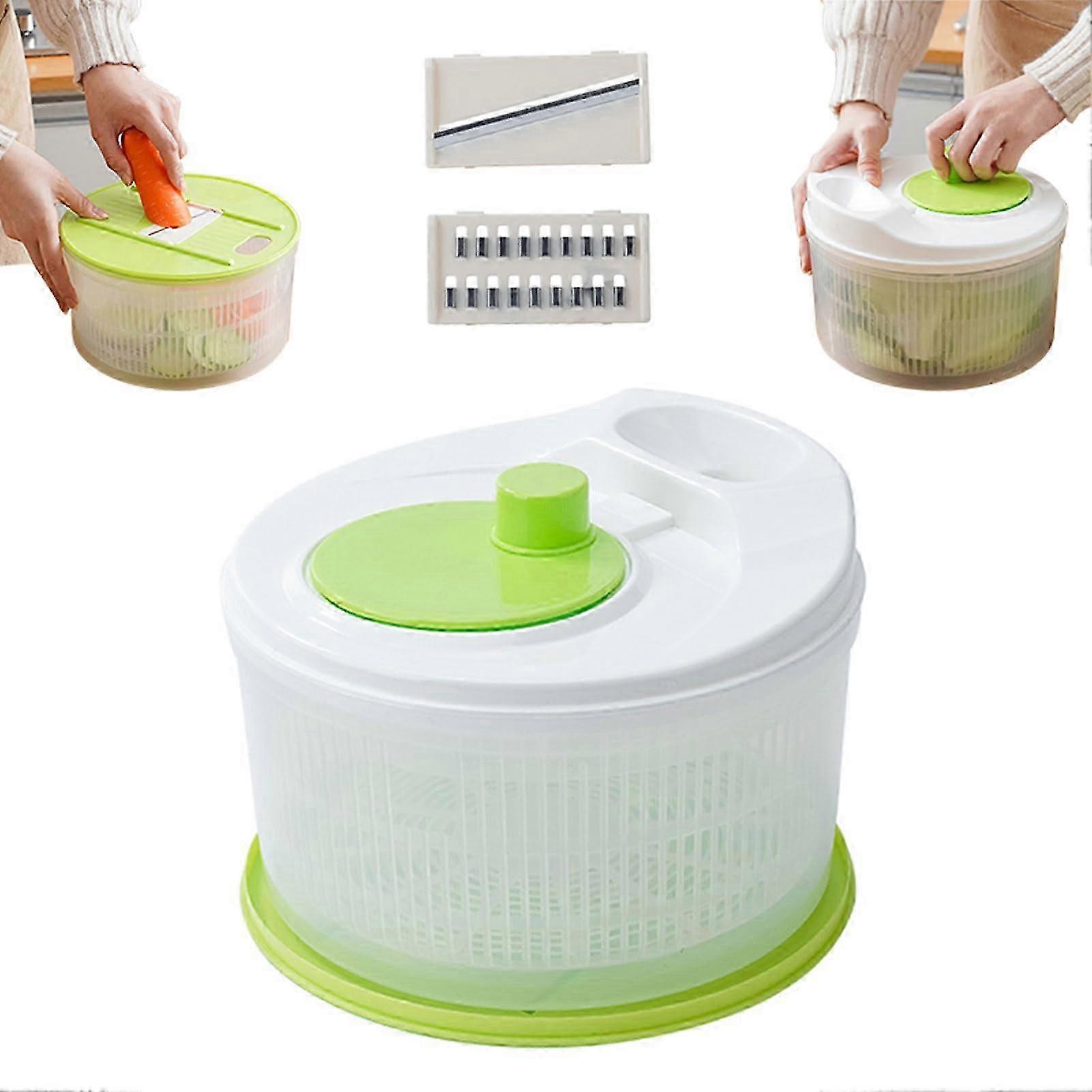 Salad Spinner, Vegetable Fruit Wash Spinner with Rotary Handle, Vegetable Slicer Grater Chopper, Vegetable Dryer with Bowl and Colander Secure hwy