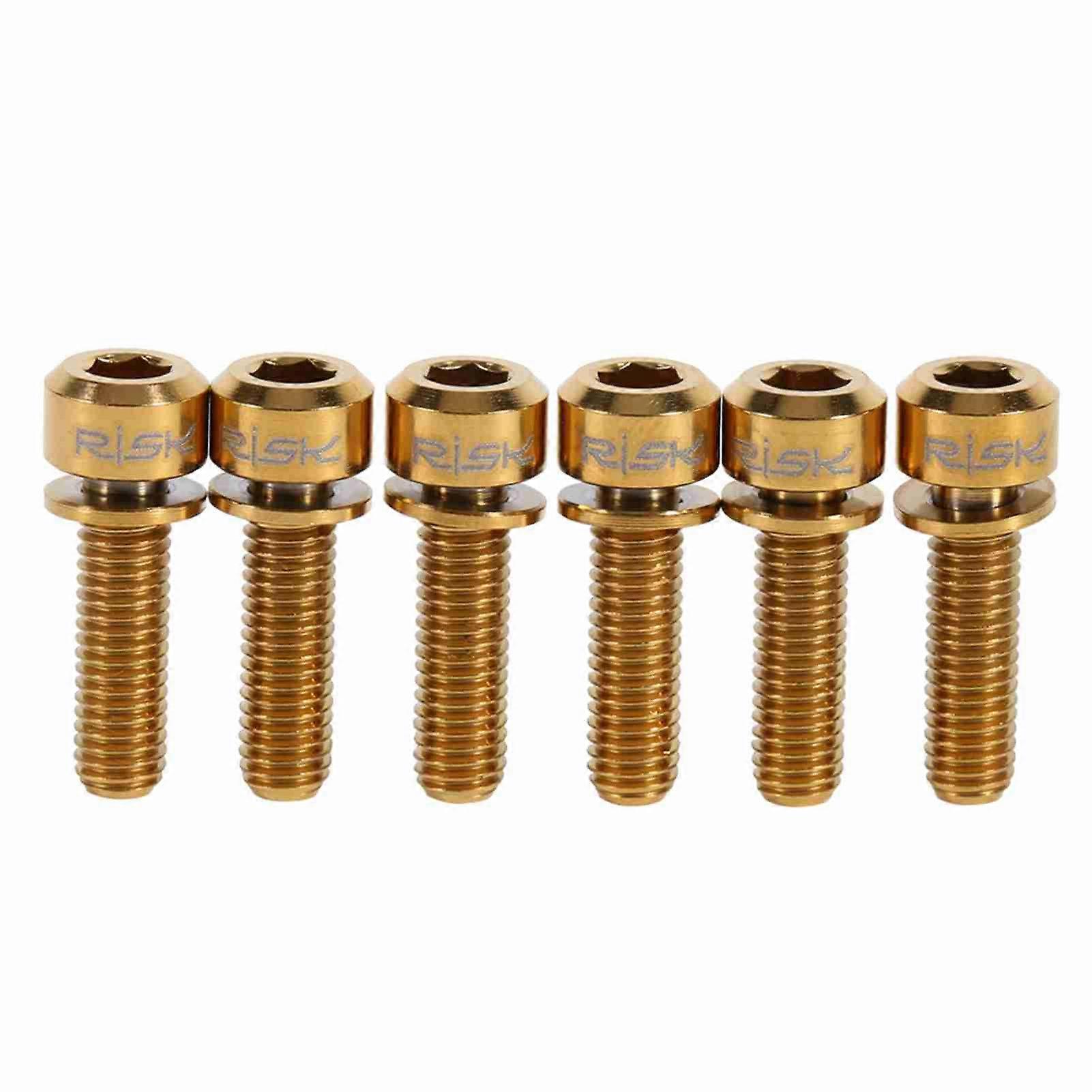 6pcs Titanium Bicycle Stem Bolts M5 x 18mm with Washer Replacement (Gold)