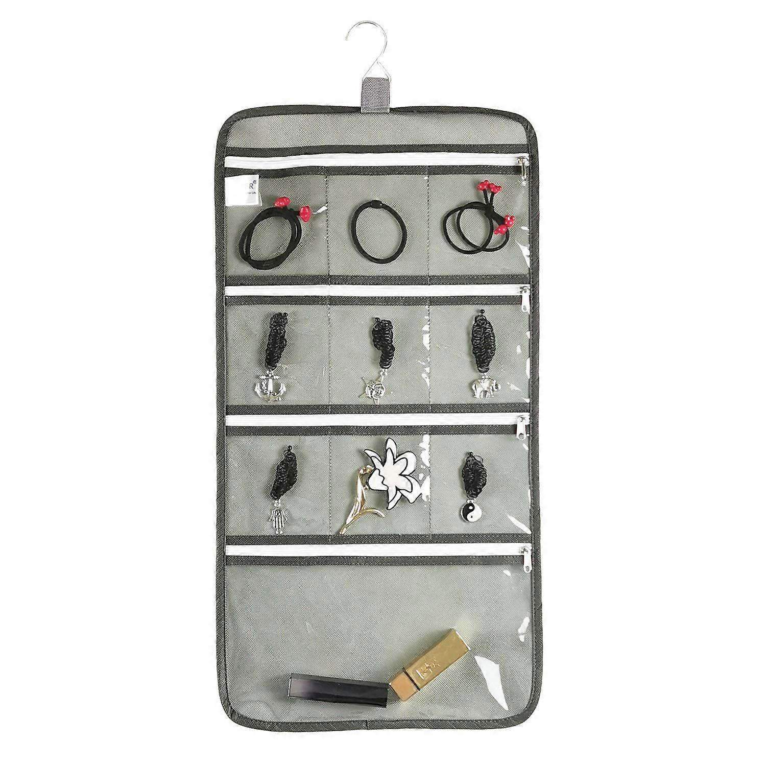Hanging Jewelry Organizer with 10 Clear Zippered Pockets for Travel Luggage, Compact Design, Durable Material, Portable Storage