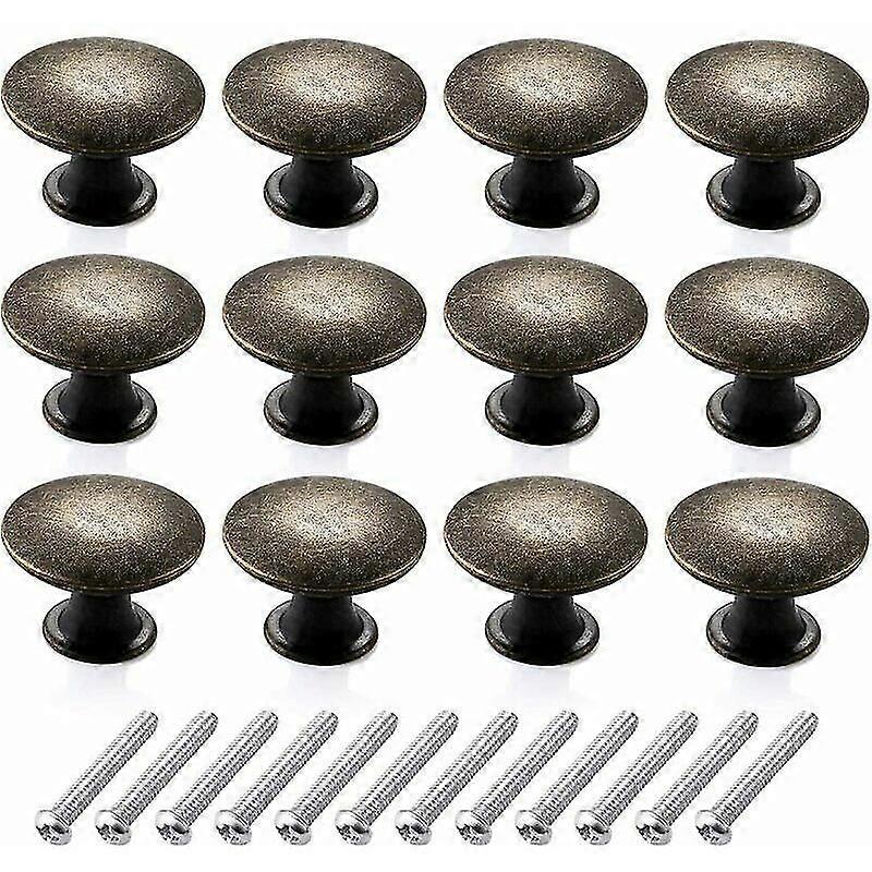 12 Pieces Vintage Round Dresser Knobs - Drawer Knobs Kit - Retro Pointed Single Hole Furniture Knobs - Kitchen Drawer30mmbronze