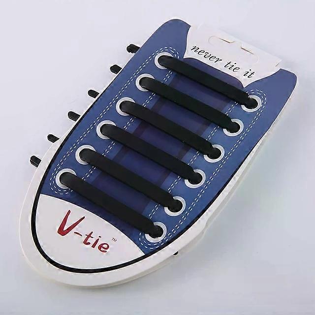 Elastic No Tie Shoelaces-12 PCS Silicone for Men & Women Sneakers-Black