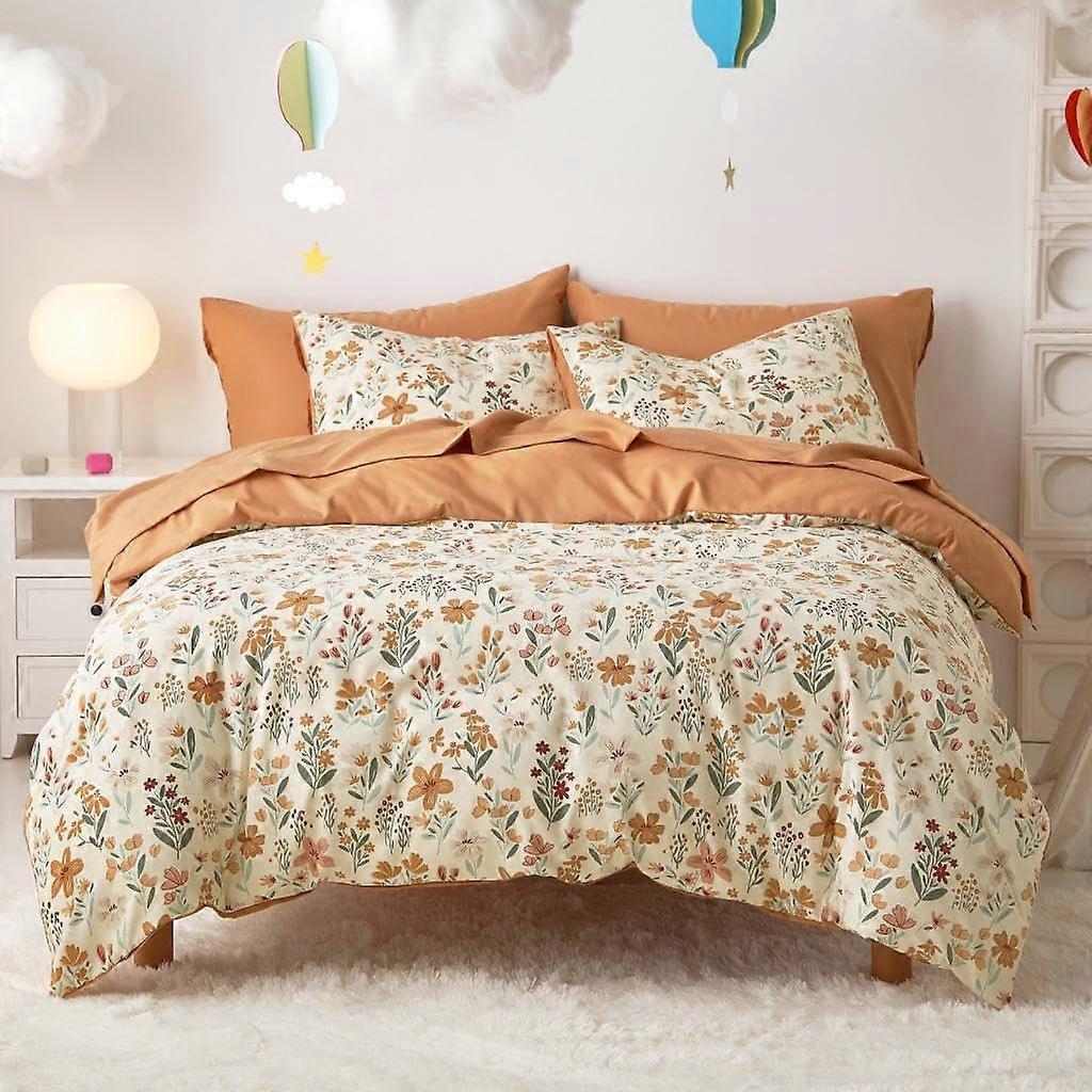 5 Pieces Bedding Set Floral Cute Colorful Botanical Flowers Patterned Soft for Kids Bed in a Bag Twin Size