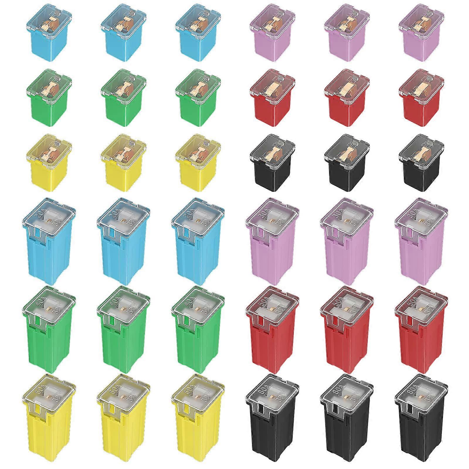 36 Pcs Jcase Fuse Automotive Tall/Standard and Low Profile Jcase Box Shaped Fuses Assortment Kit (20A - 80A)