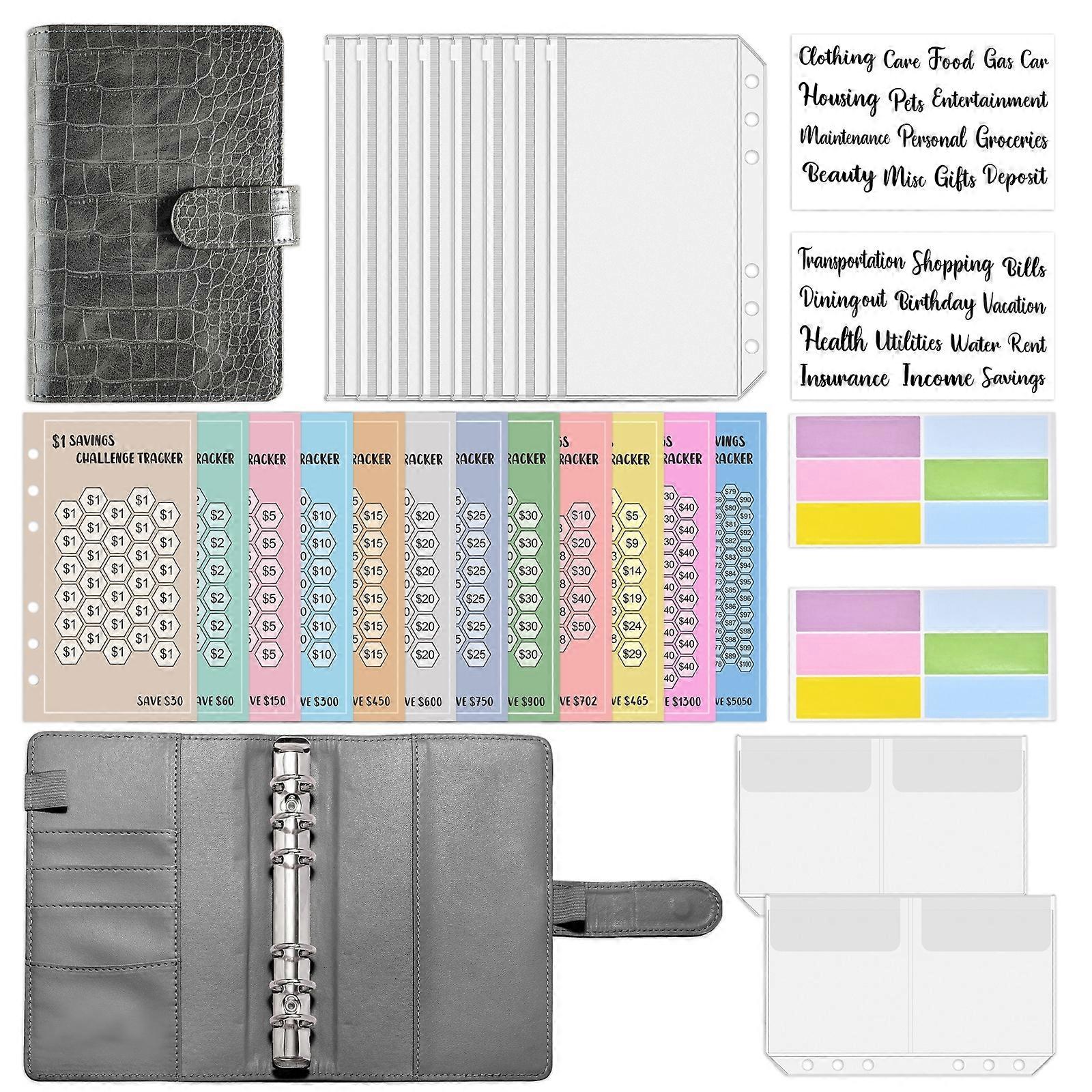A6 Crocodile Pattern Money Saving Challenge Budget Notebook PU Leather Envelope Binder Budget