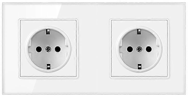 Eu Plug Wall Power 2-Socket 16A 250V Electrical Double Outlets White Glass Panel Germany Sockets