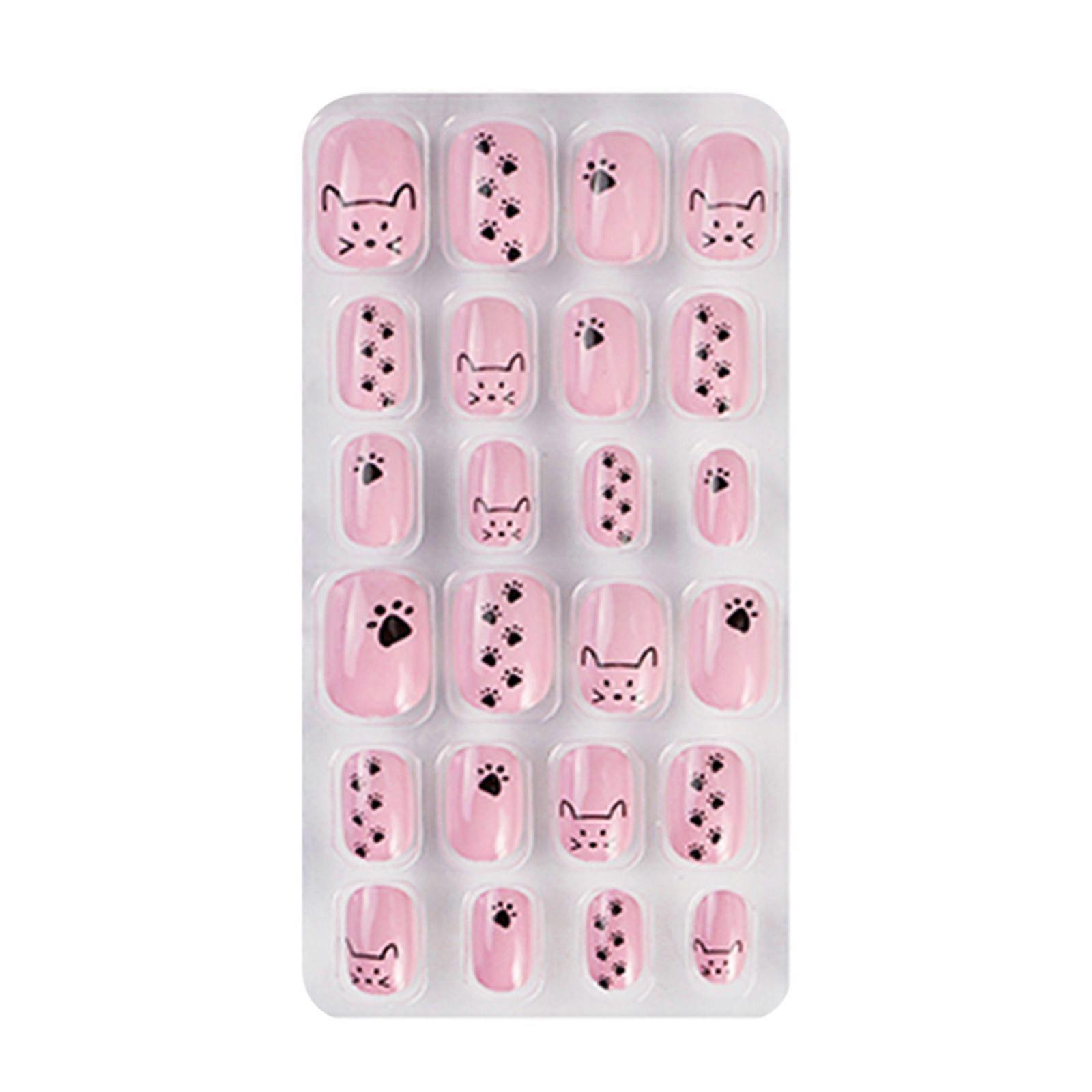 Candy Nails Press On Kids Nails Press On Short Cute Pink Simple Pattern