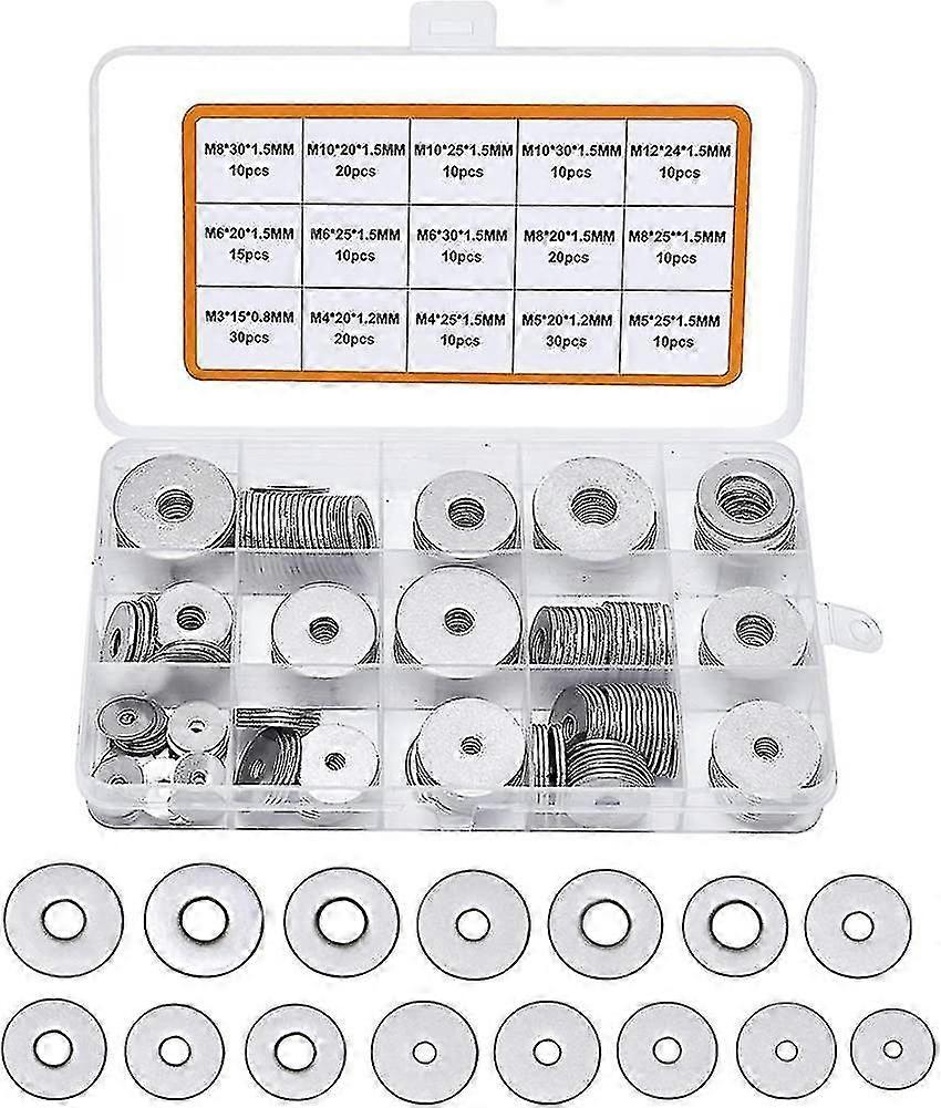 684pcs 304 Rustfritt Stål Flat Skiver Sortiment, M2 M2.5 M3 M4 M5 M6 M8
