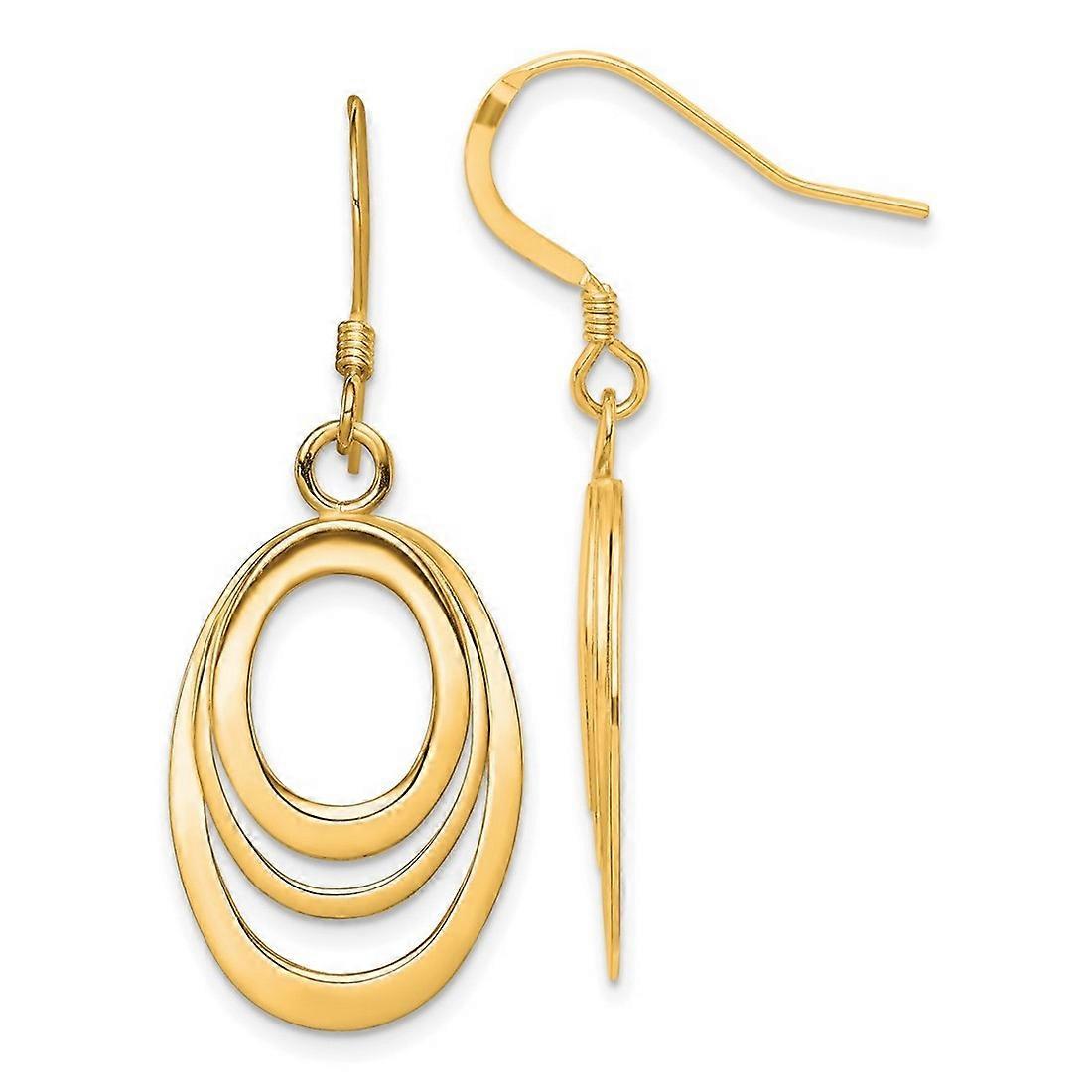 925 Sterling Silver Flash Gold Plated Polished Triple Oval Long Drop Dangle Earrings 41x15mm Wide-Dangle Earring for Wom