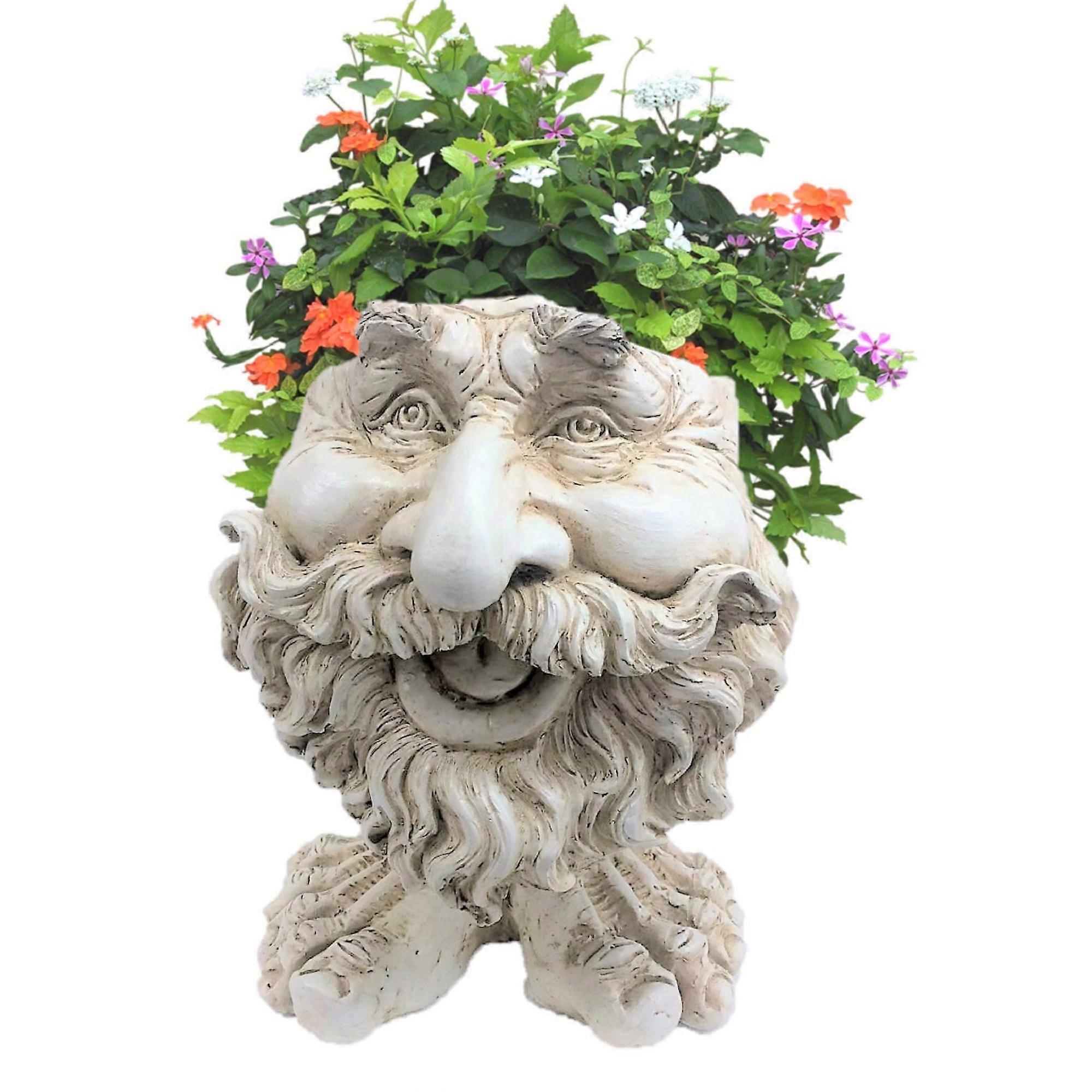 13 in. Antique White Ole Salty The Muggly Statue Face Planter Holds 5 in. Pot