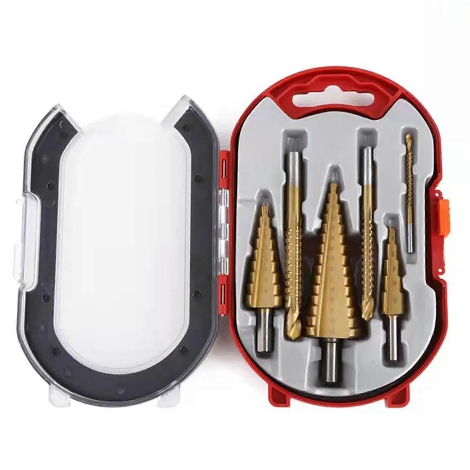 6Pcs Step Drill Bit Set Titanium Coated 4-12mm 4-20mm 4-32mm for Woodworking Metal Core Hole Drilling