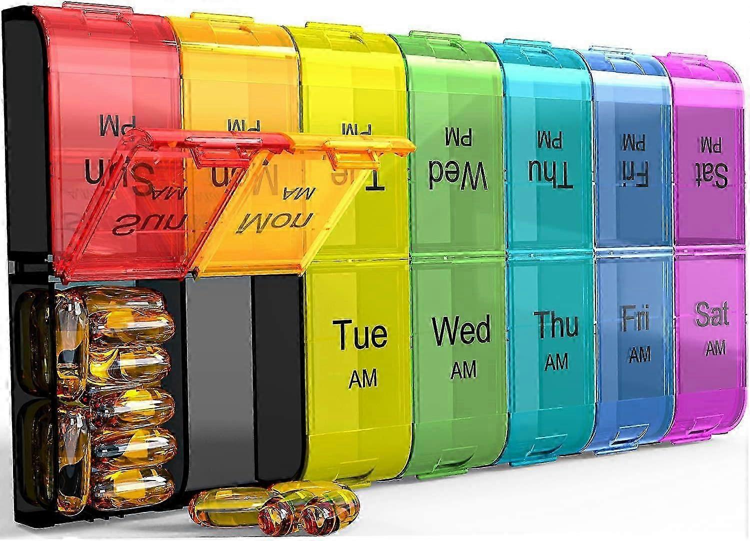 Extra Large Pill Organizer 2 Times a Day, Weekly XL AM PM Pill Case, 7 Day Pill Box Twice a Day(Rainbow)