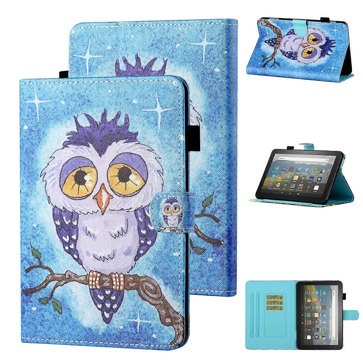 For Amazon Kindle Fire HD8 (2020) Coloured Drawing Stitching Horizontal Flip Leather Case with Holder & Card Slot & Sleep / Wake-up Function