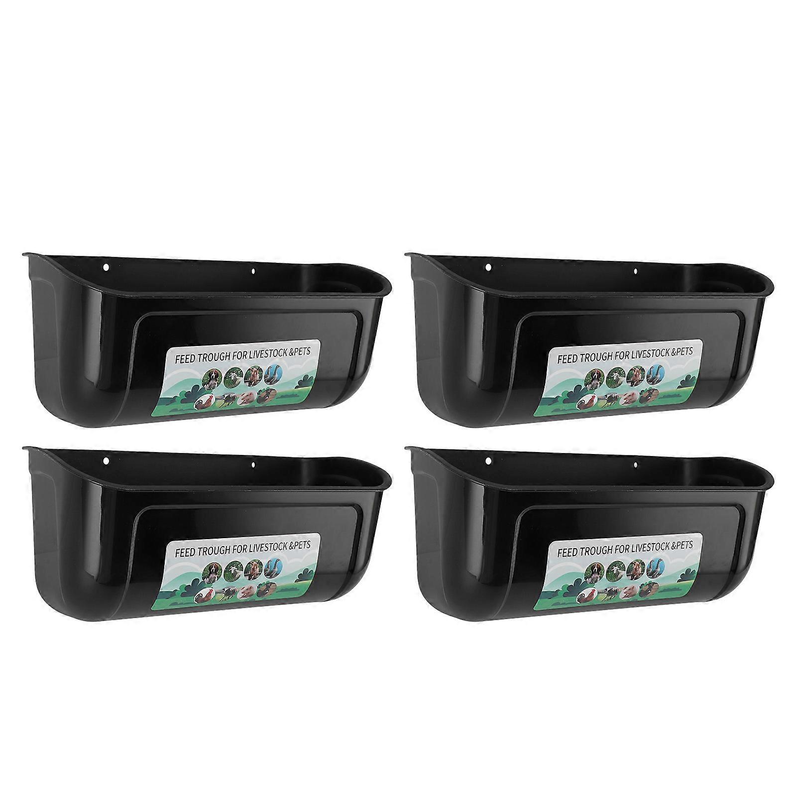 4pcs Large Chicken Feeder Feed Trough with Clips Hanging Fence Feeders for Goat Duck Goose Livestock Feeding Container Waterer Bucket Black