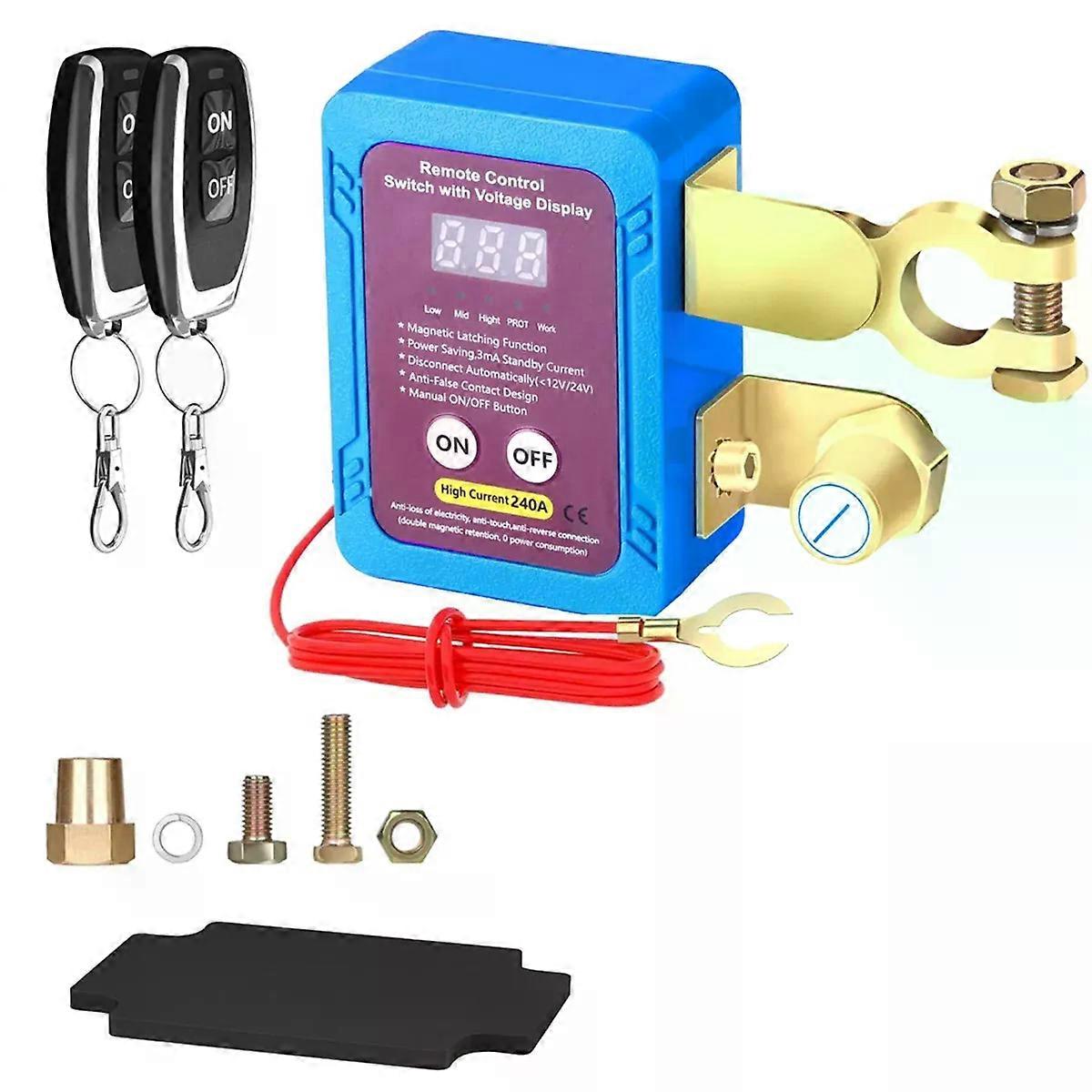 Remote Battery Disconnect Switch 12V 240A with Led Voltage Display Automatic Power Shut Off Switch for Auto Car Truck