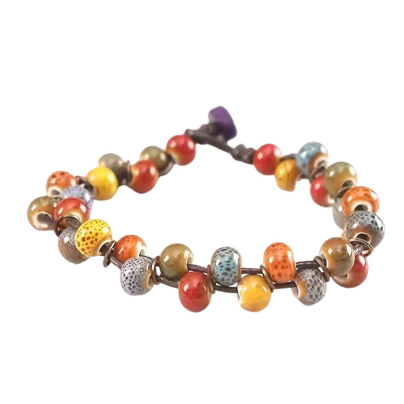 ヴィンテージマルチカラーセラミックビーズブレスレットカラフル織りビーズハンドチェーンスタイリッシュな女性ジュエリー若者ファッションアクセサリー
