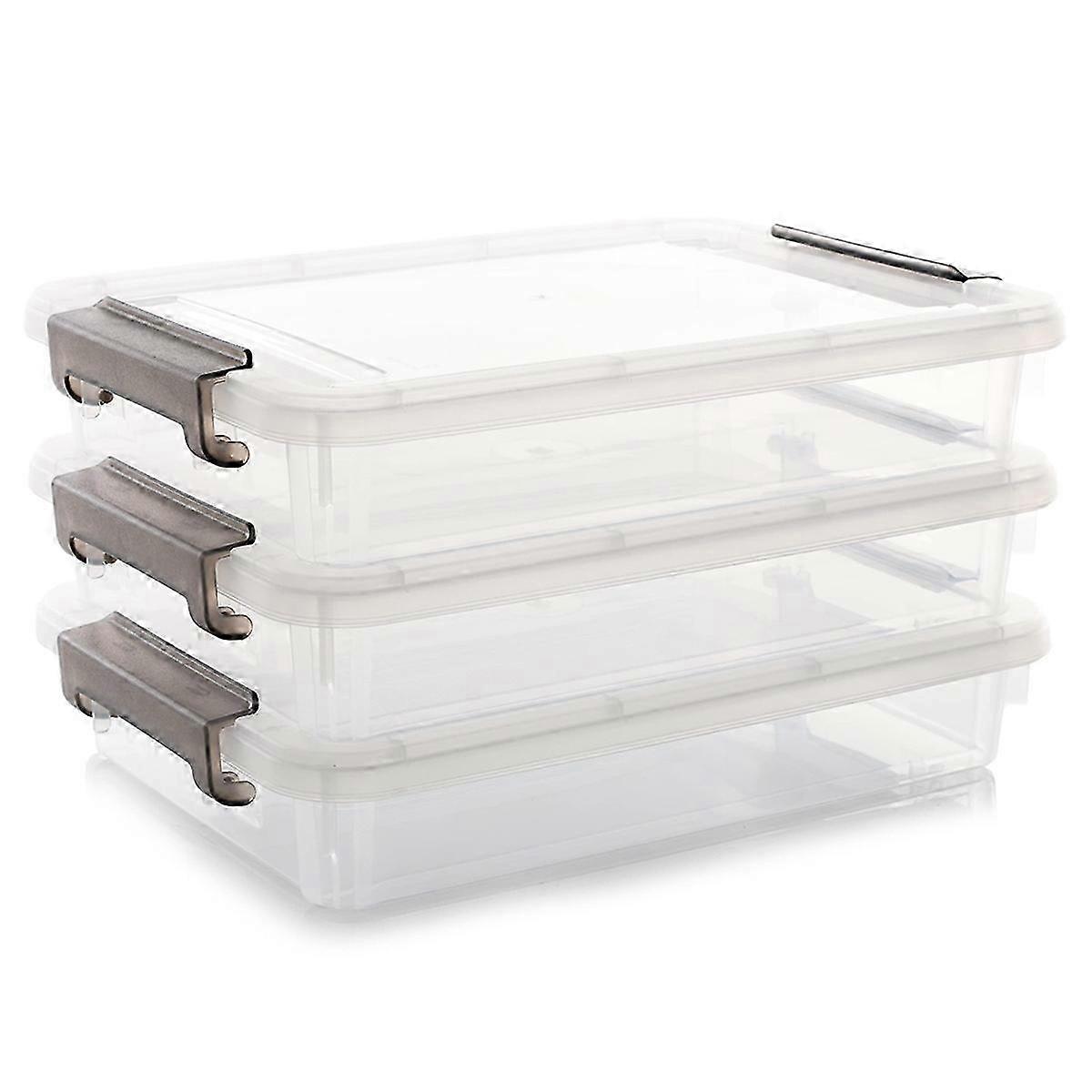 3 PCS Plastic Storage Bins with Latching Lids Portable Project Case Clear File Box Stackable Storage