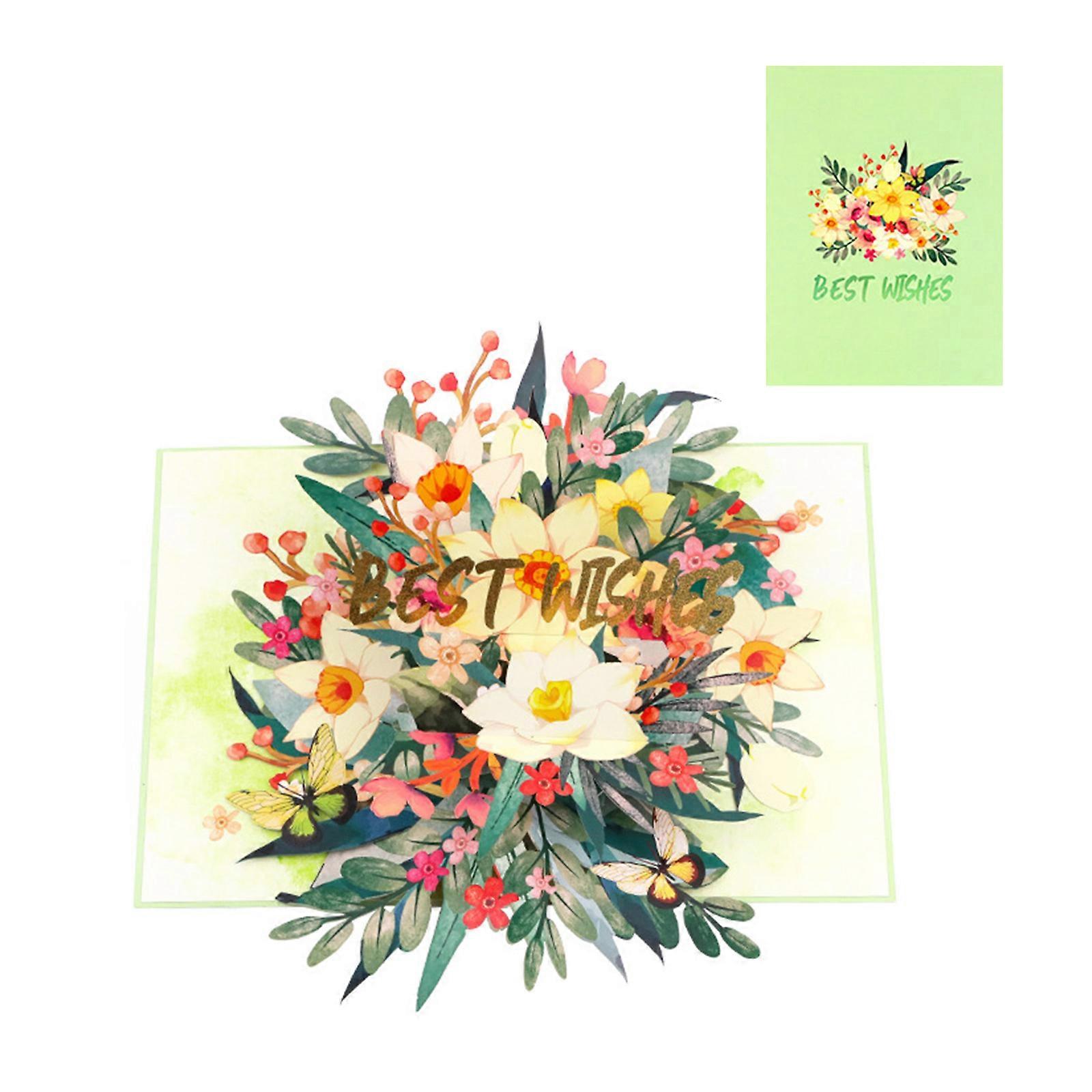 3D Popup Greeting Card with Colorful Flower Foldable Paper Blessing Card with Envelope Handmade Mother Day Present