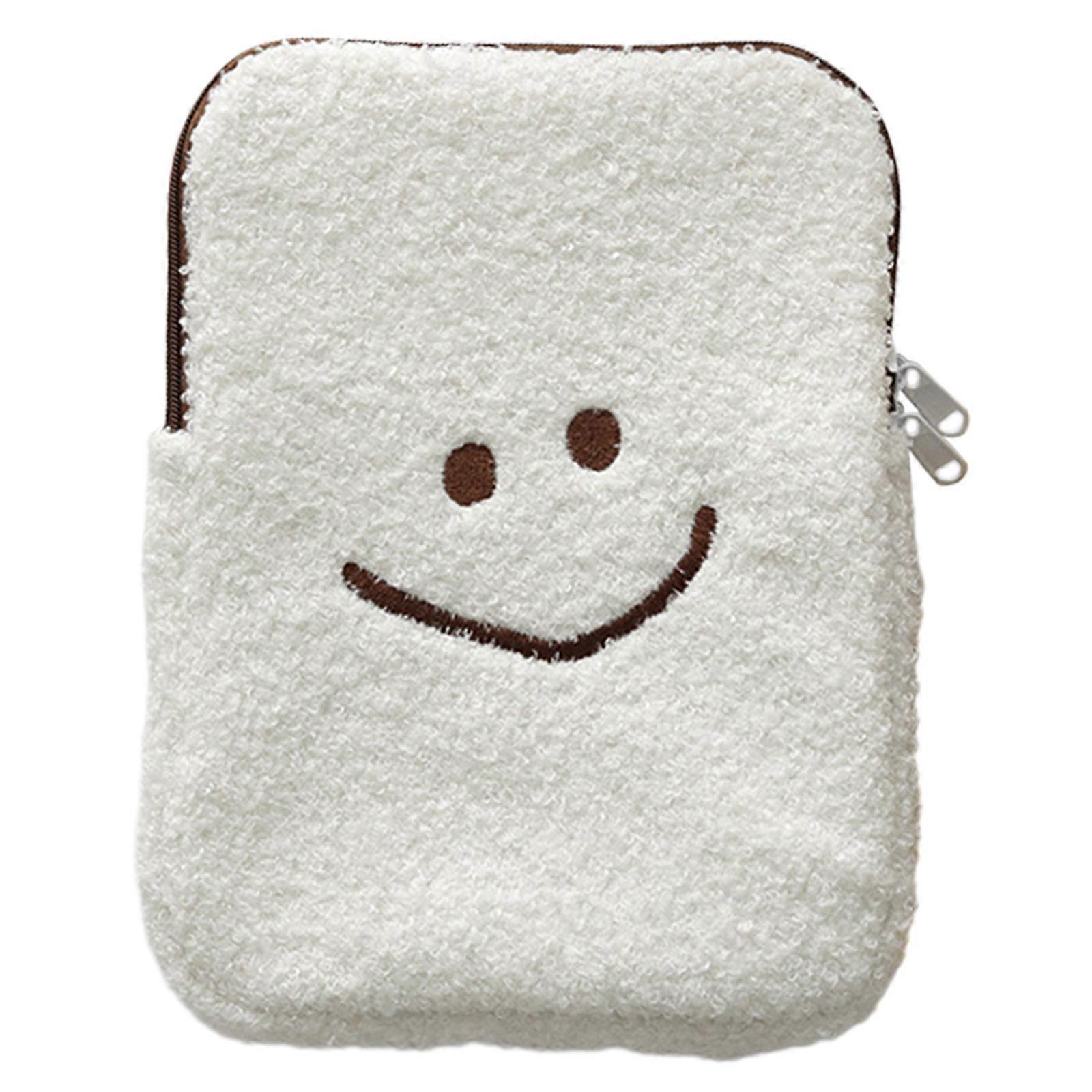 Fuzzy Tablets Liner Protective Sleeve Bag Smiling Face Embroidery Plush Laptop Case Computer Storage Pouch Liner Bag  White S
