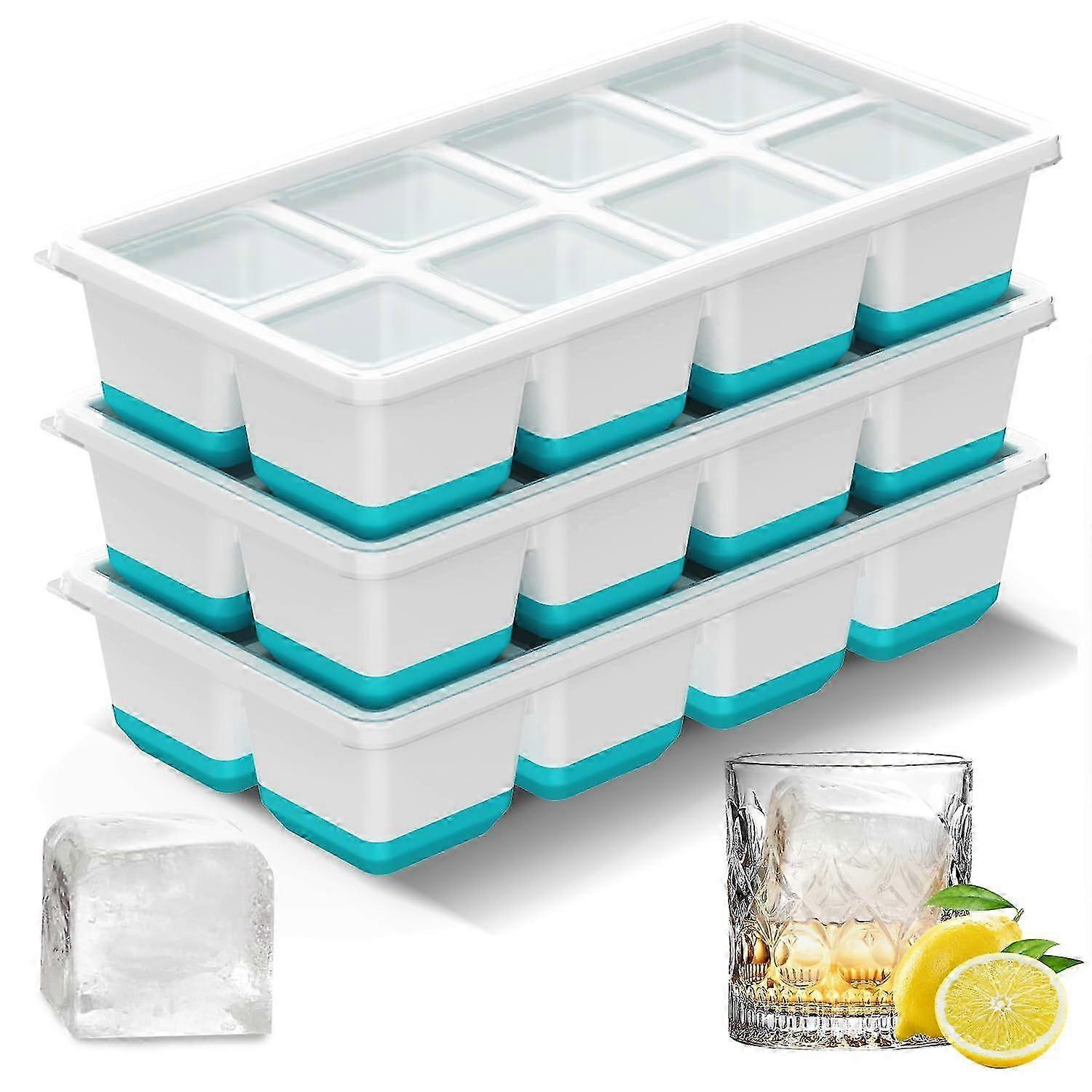3-Pack Square Ice Cube Trays - BPA-Free Freezer Molds for Cocktails & Whiskey, Blue