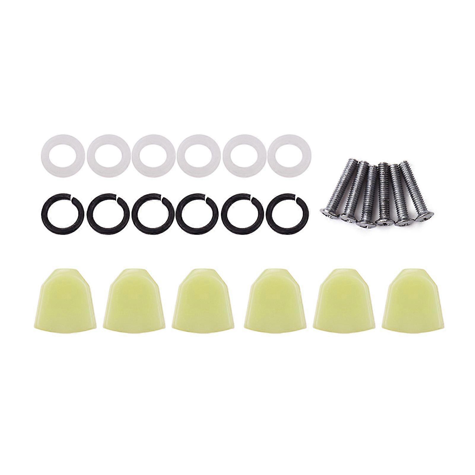 6PCS Tuning Peg Caps Polished Tuner Key Button Cap String Knob Handle with Screws Washer Parts for Acoustic and Electric Guitars Green