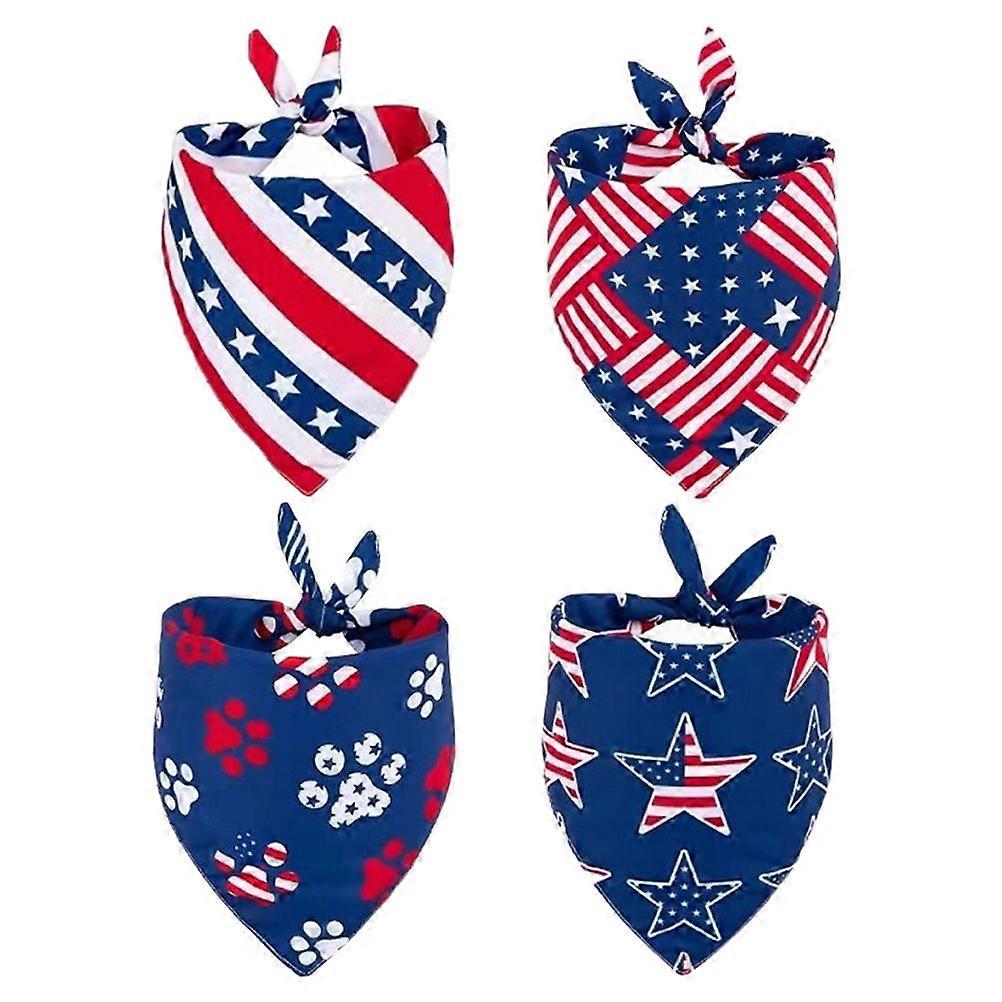 4pcs Pet Bandanas for Independence Day Festive Triangle Scarves for Dogs and Cats, Lightweight & Comfortable for Photos and Celebrations