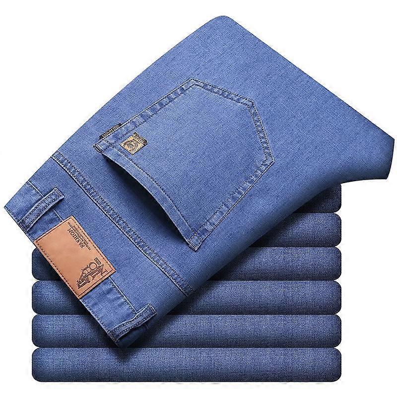 Ultra-thin section ice silk jeans men's summer light-coloured loose men's middle-aged business men's trousers elastic leisure trousers