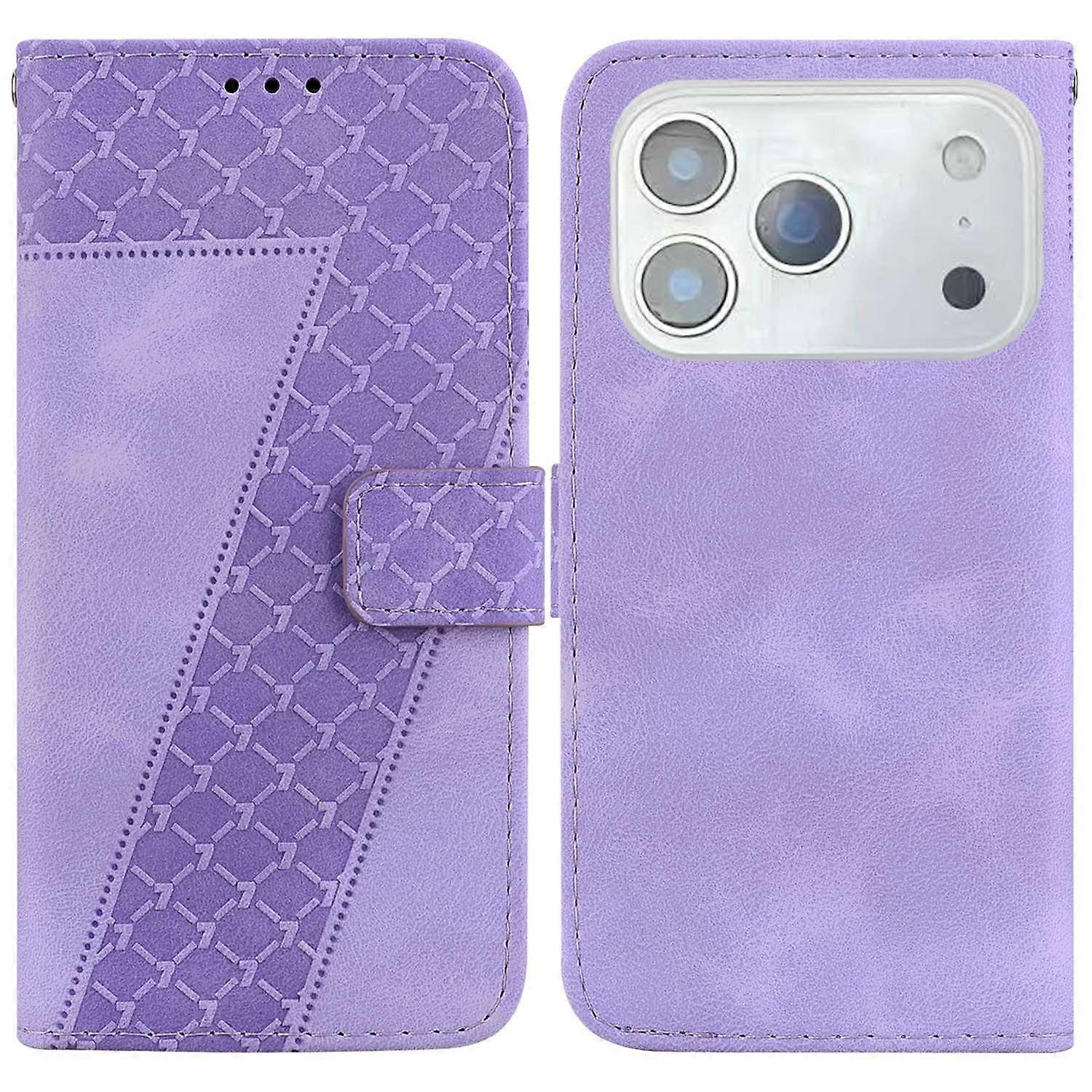 For iPhone 17 Pro Max Stand Case 7-Shaped Pattern Imprint Leather Phone Cover with Strap