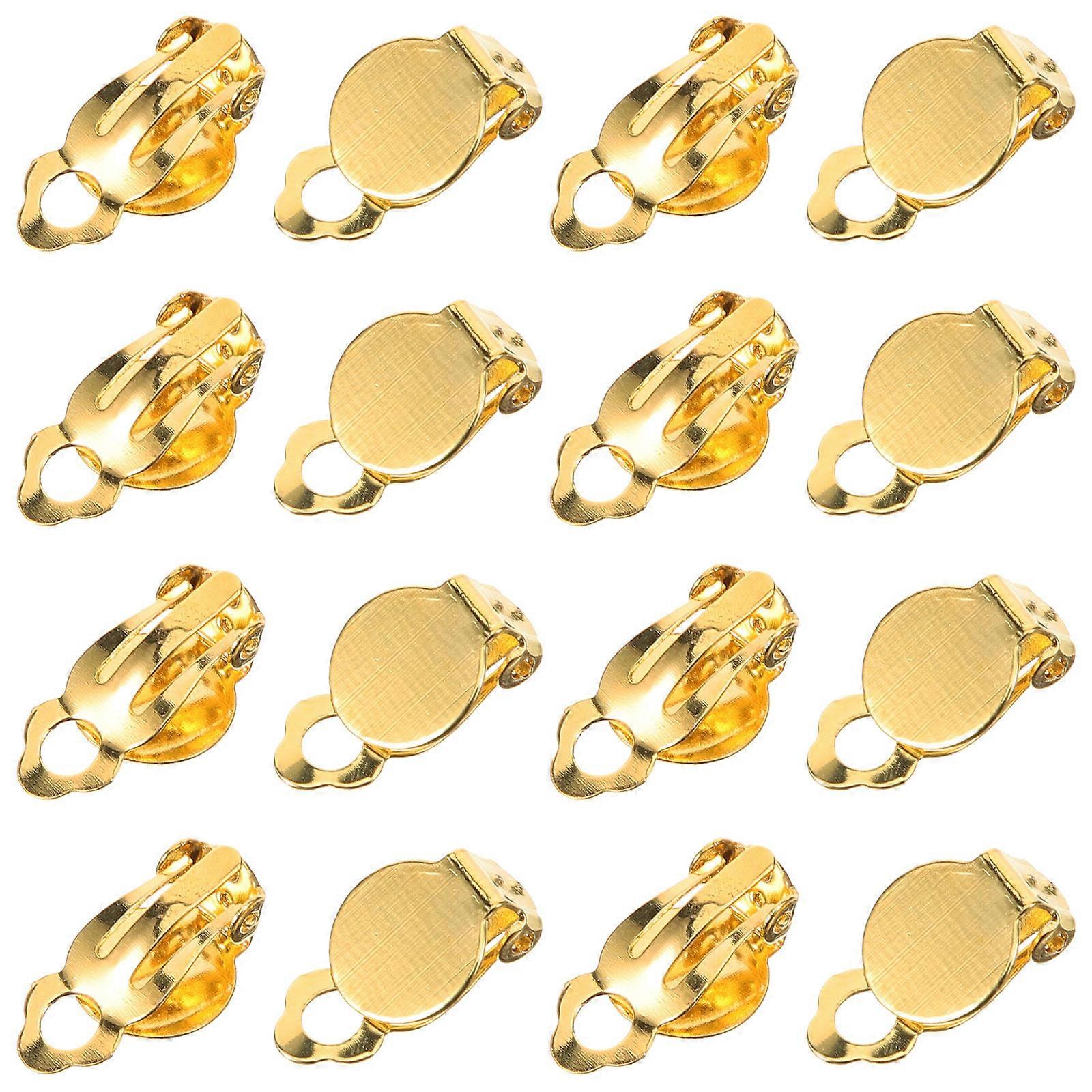 Golden Round Earring Converters 20pcs Clip On Ear Clips for Non Pierced Ears, Comfortable & Skin Safe DIY Jewelry Making Components