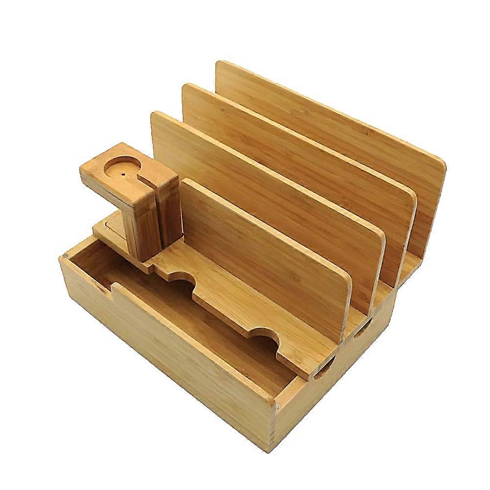 Phone Watch Stand Bamboo Wood Desktop Bracket Charging Cable Management Device Holder Home Use 1Set