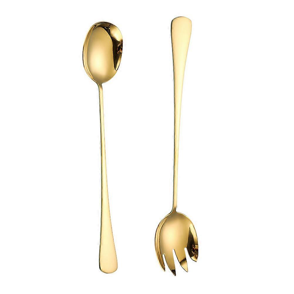 Serving Fork Stainless Steel Curved Handle Golden 28X5.5CM Soup Scooping 2Pcs