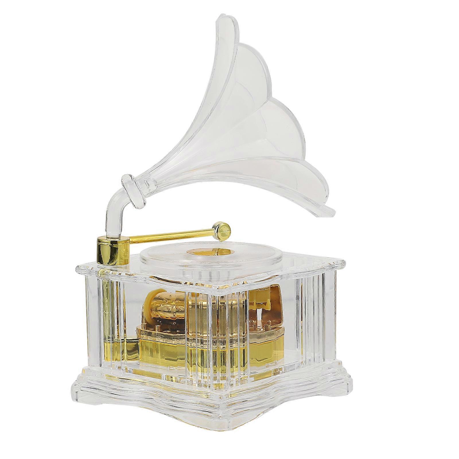 Melody Box Acrylic Material Gramaphone Box Creative Home Decoration Clockwork Mechanism Assorted Color 18.00X13.00X0.10cm 1Pcs