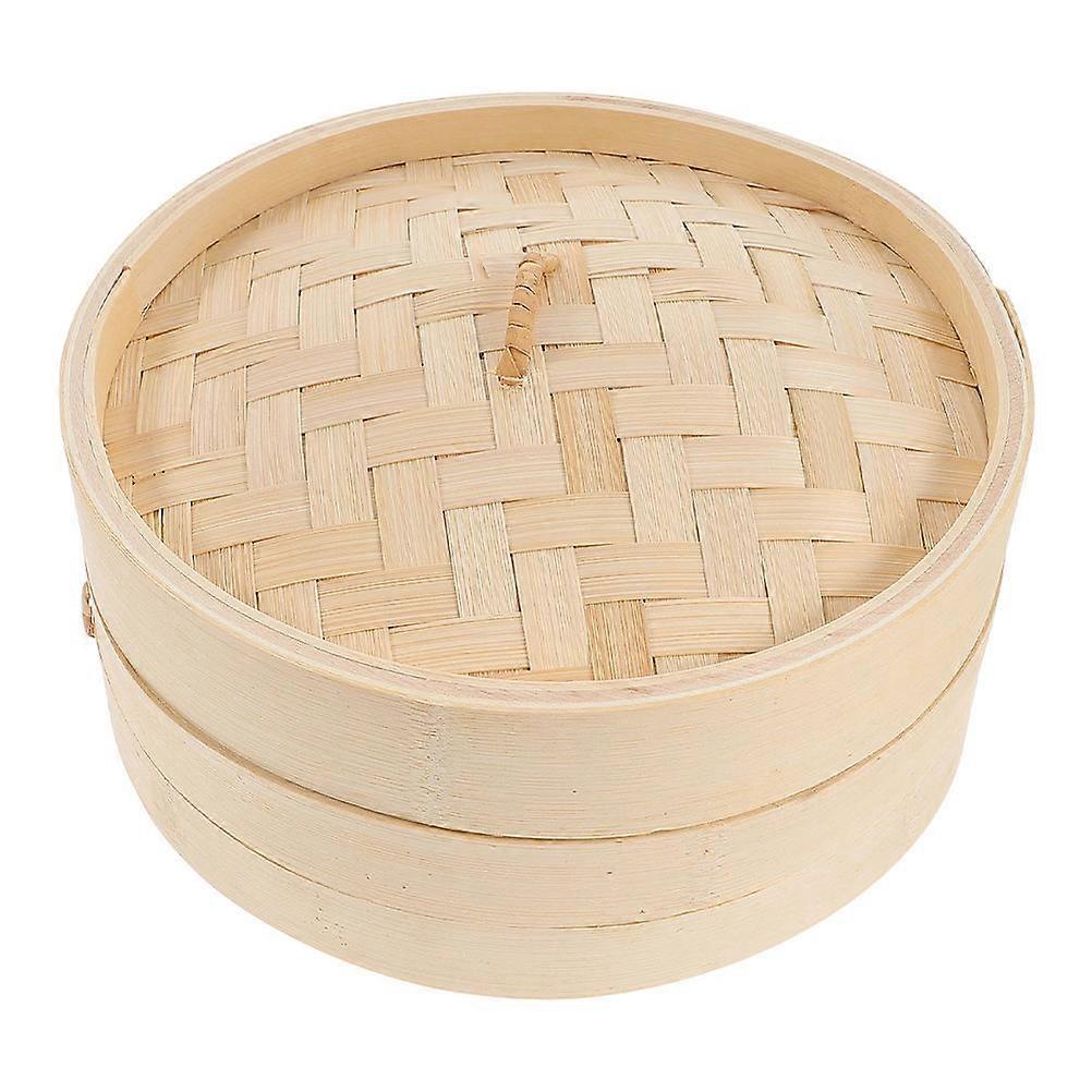 Bamboo Steamer Basket Khaki Color For Family Gatherings Quick Cooking 8.3x8.3x3.5in 1Set