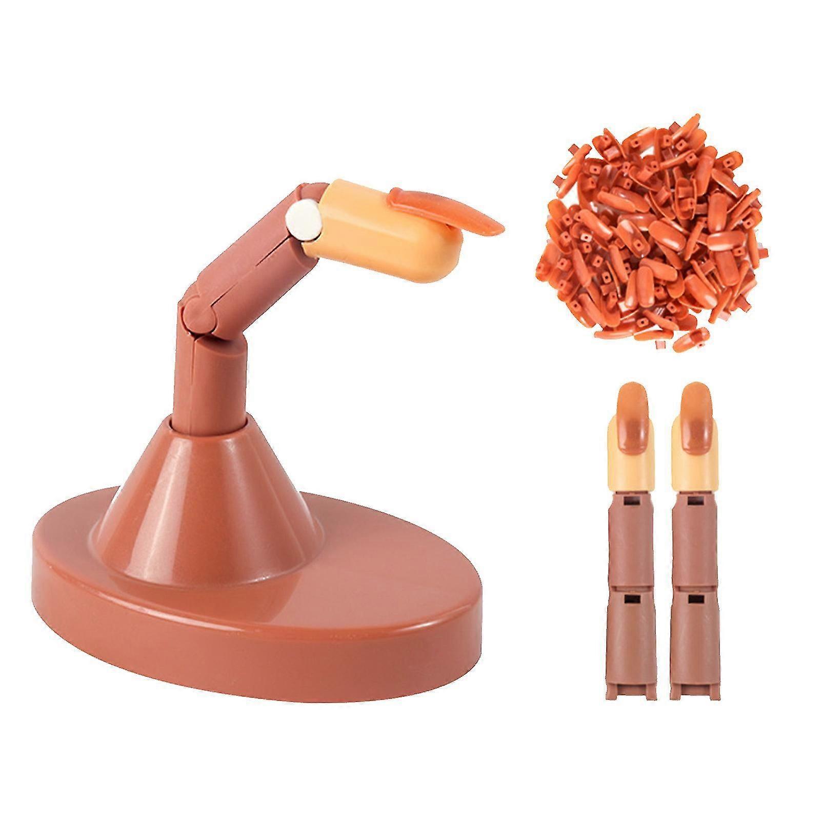 Nail Art Training Finger Bendable Joints False Nail Tips Practice Finger Mannequin With Brown Base
